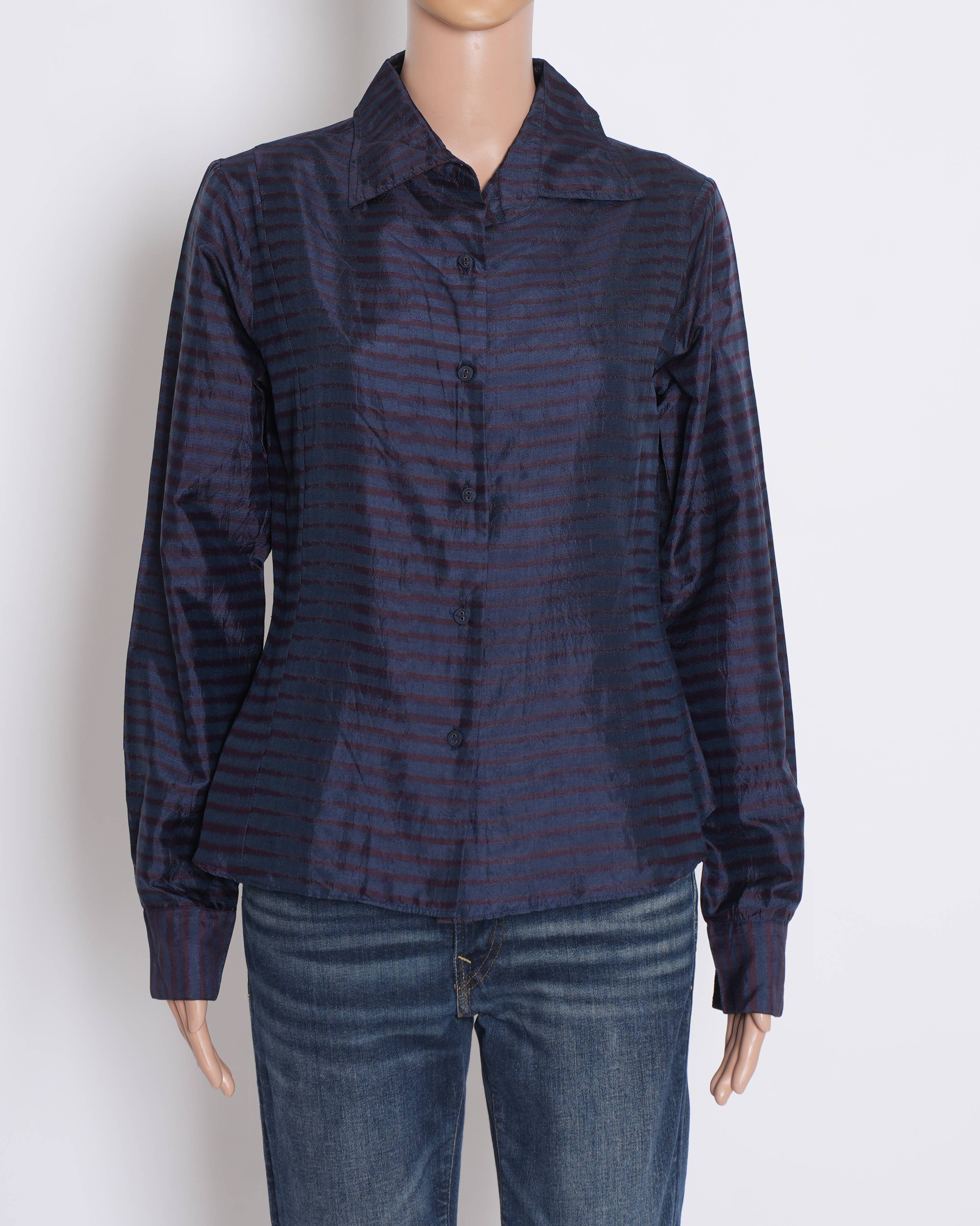 New Abraham & Thakore Blue Applique Strips Shirt