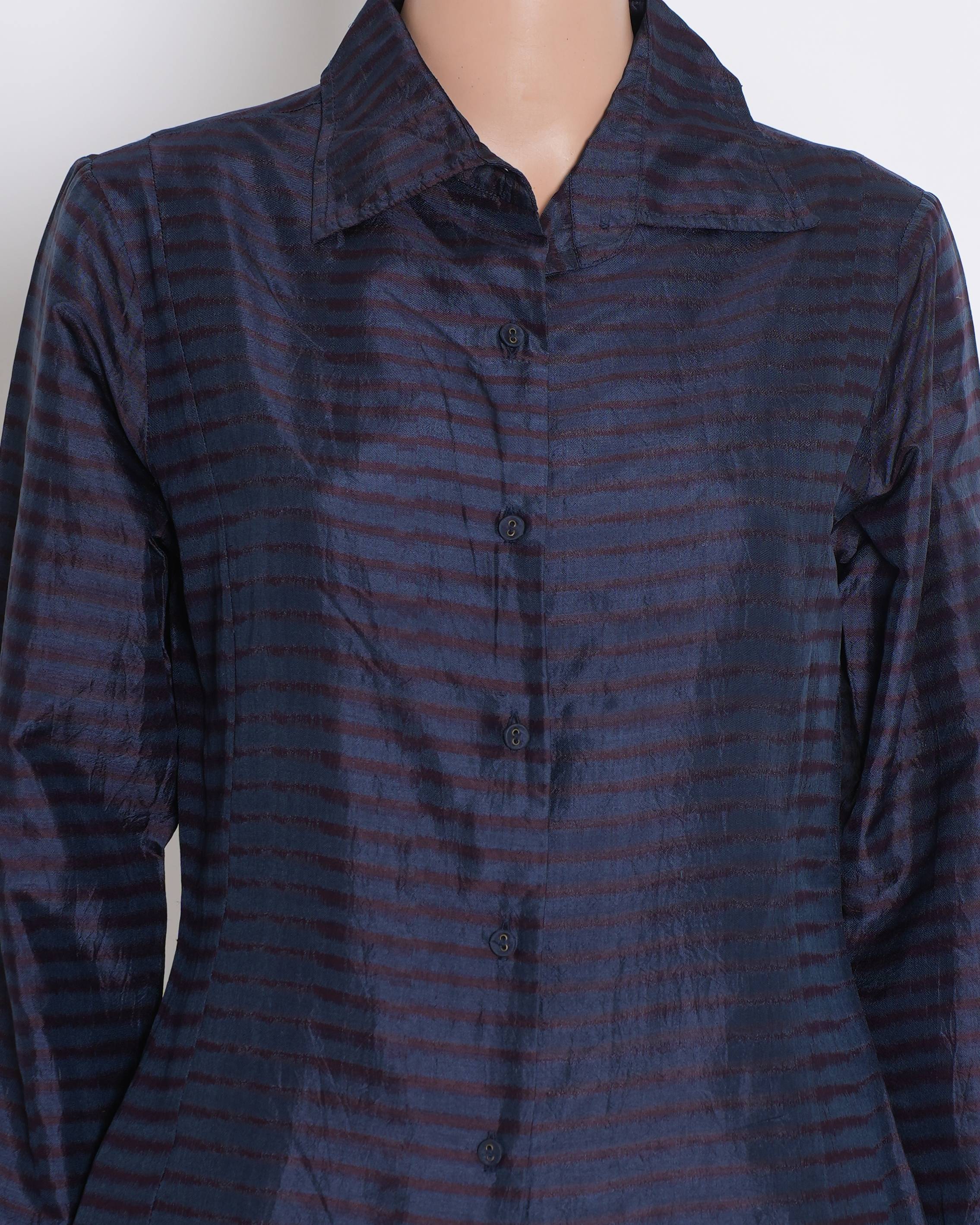 New Abraham & Thakore Blue Applique Strips Shirt
