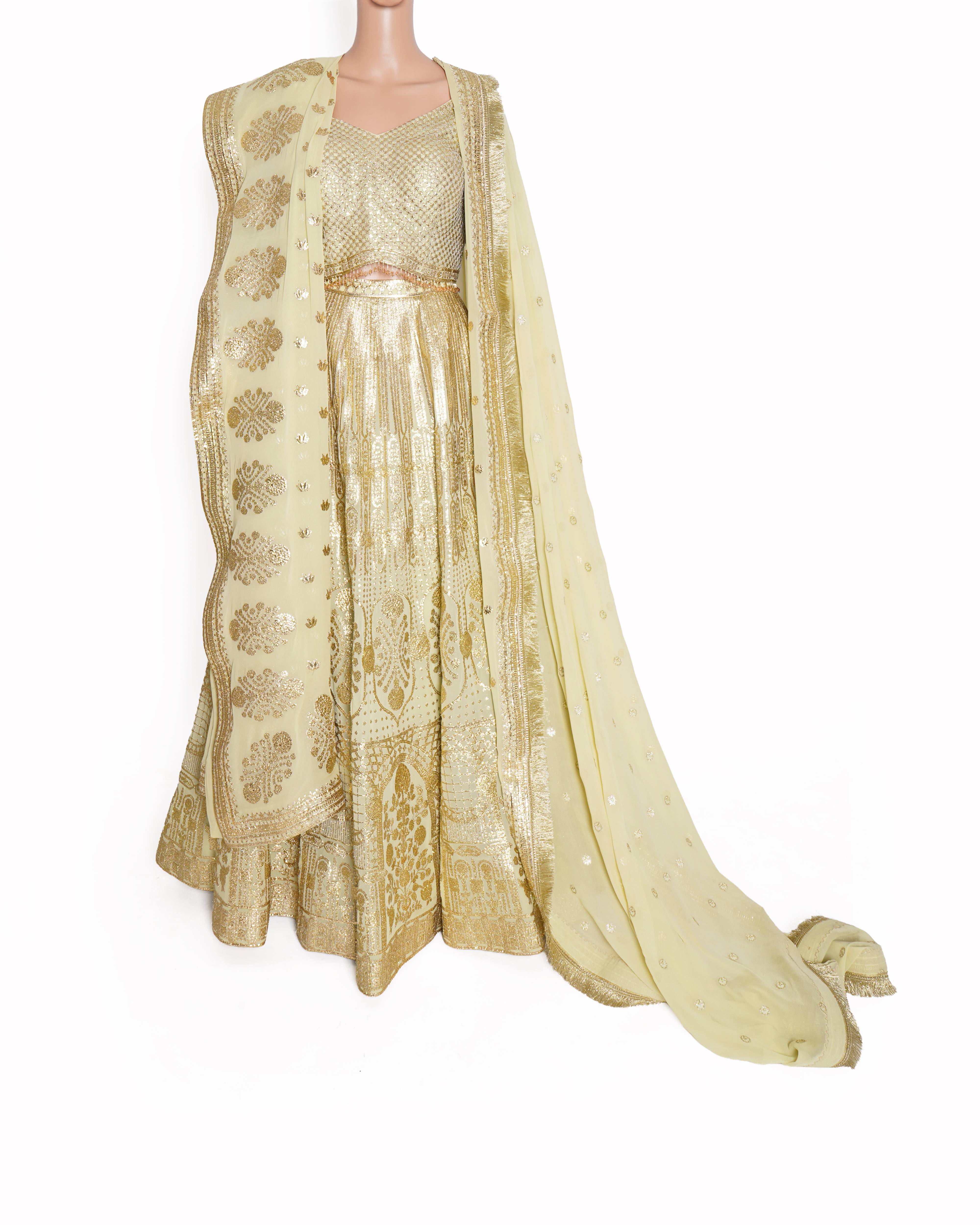 Falguni Shane Peacock Lehenga Set In Sage Green