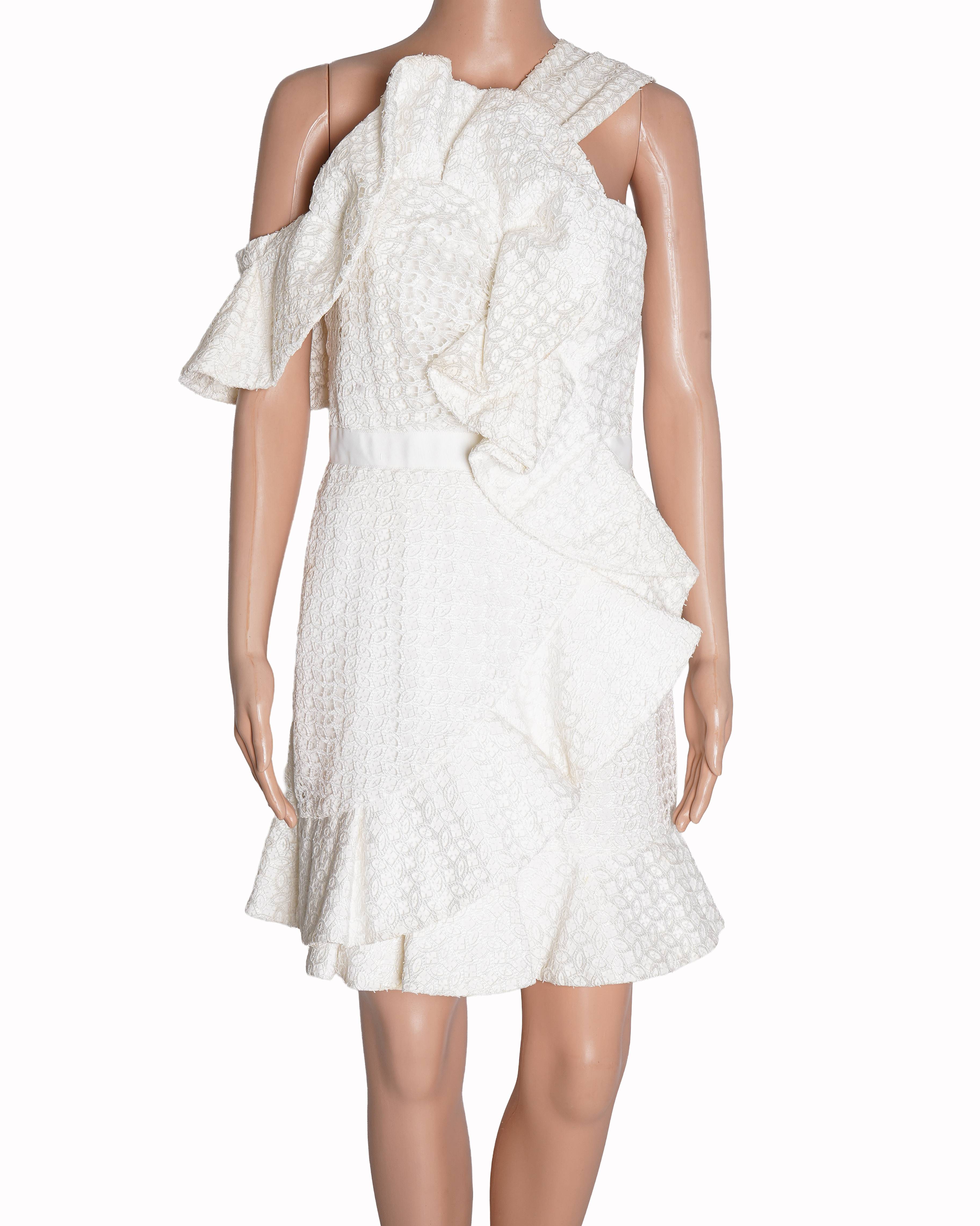 Self Portrait One-Shoulder Ruffle Dress In White