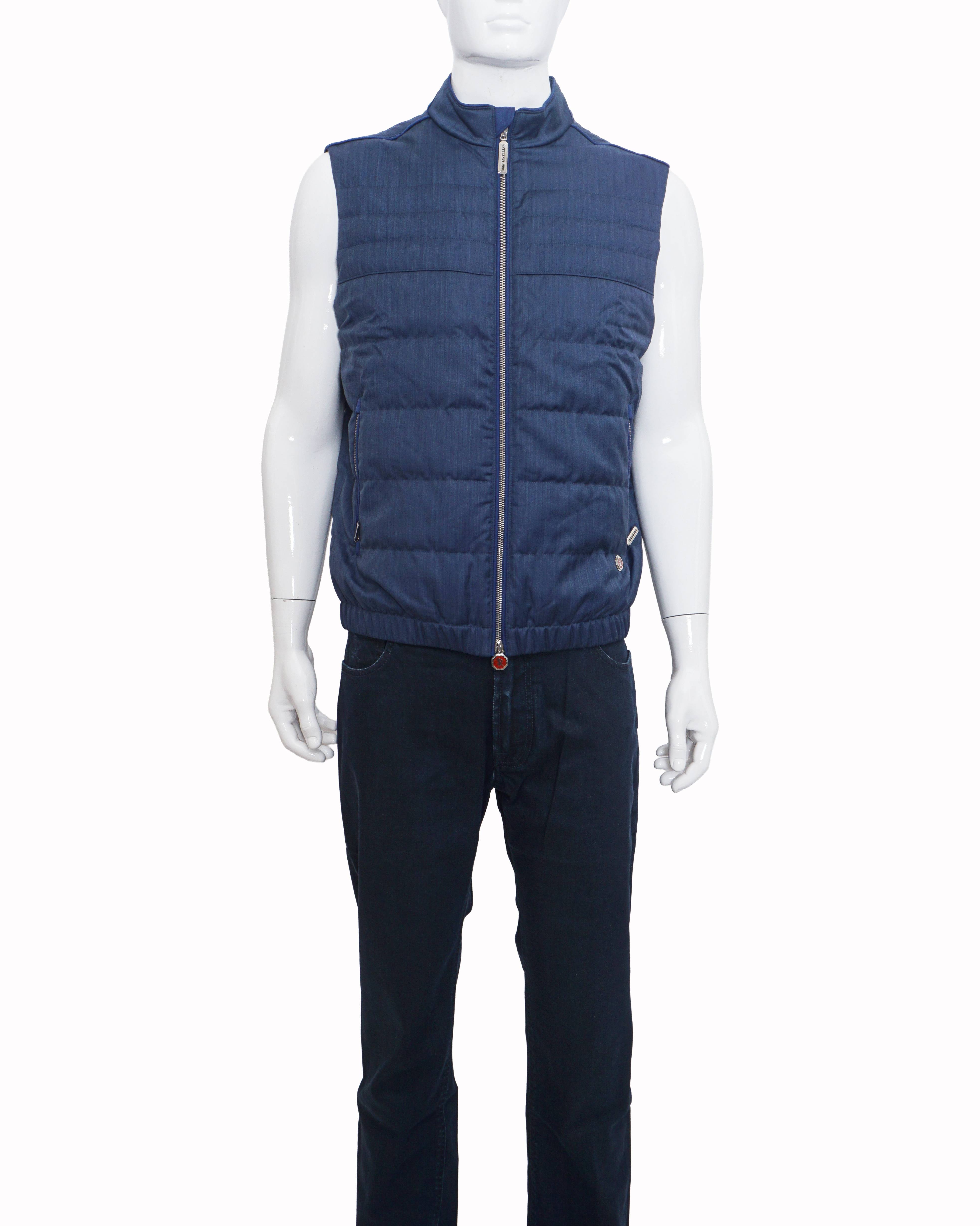 Stefano Ricci Men's Blue Denim-Effect Quilted Down Gilet