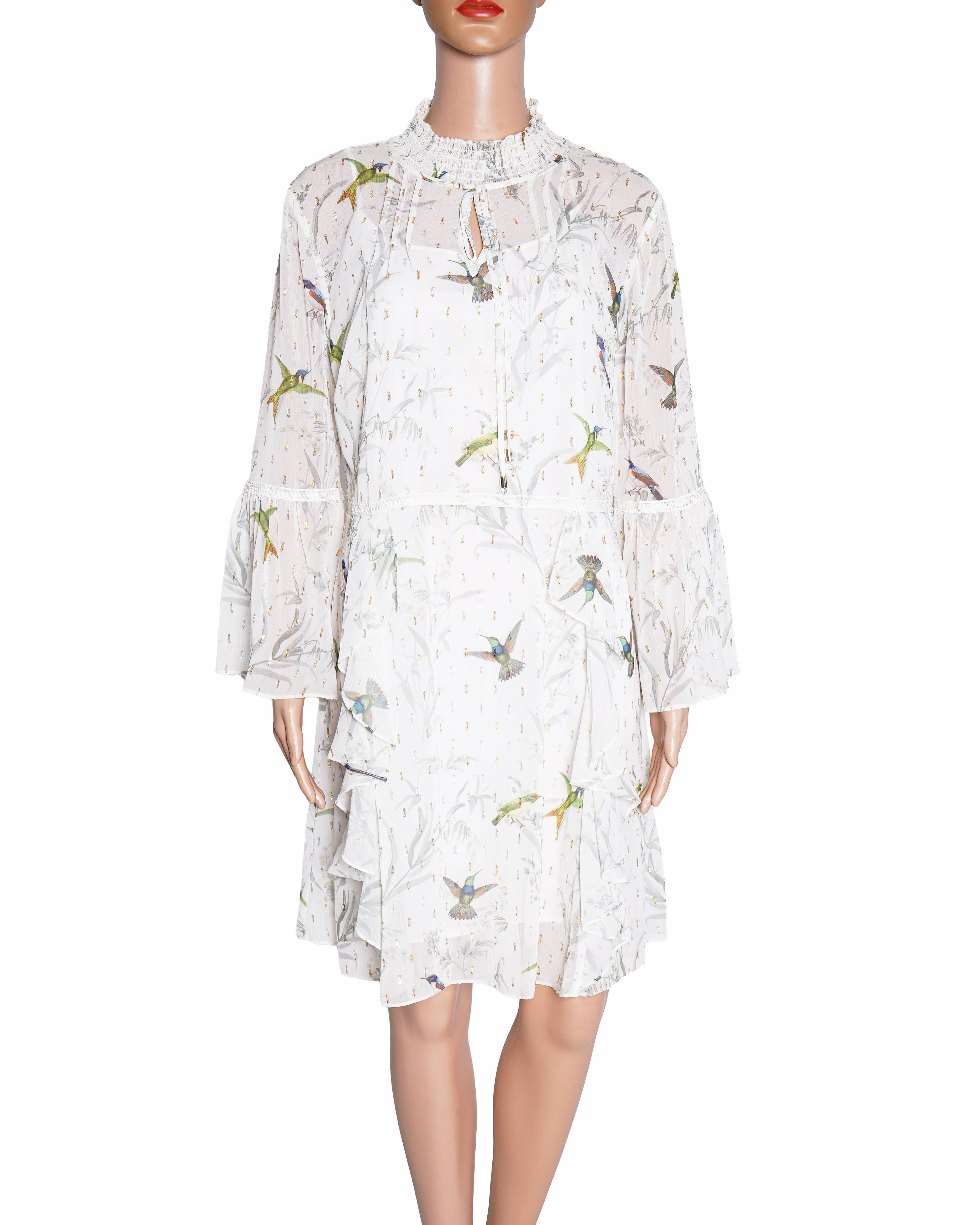 Ted Baker Andray Bird Printed Ruffle Dress