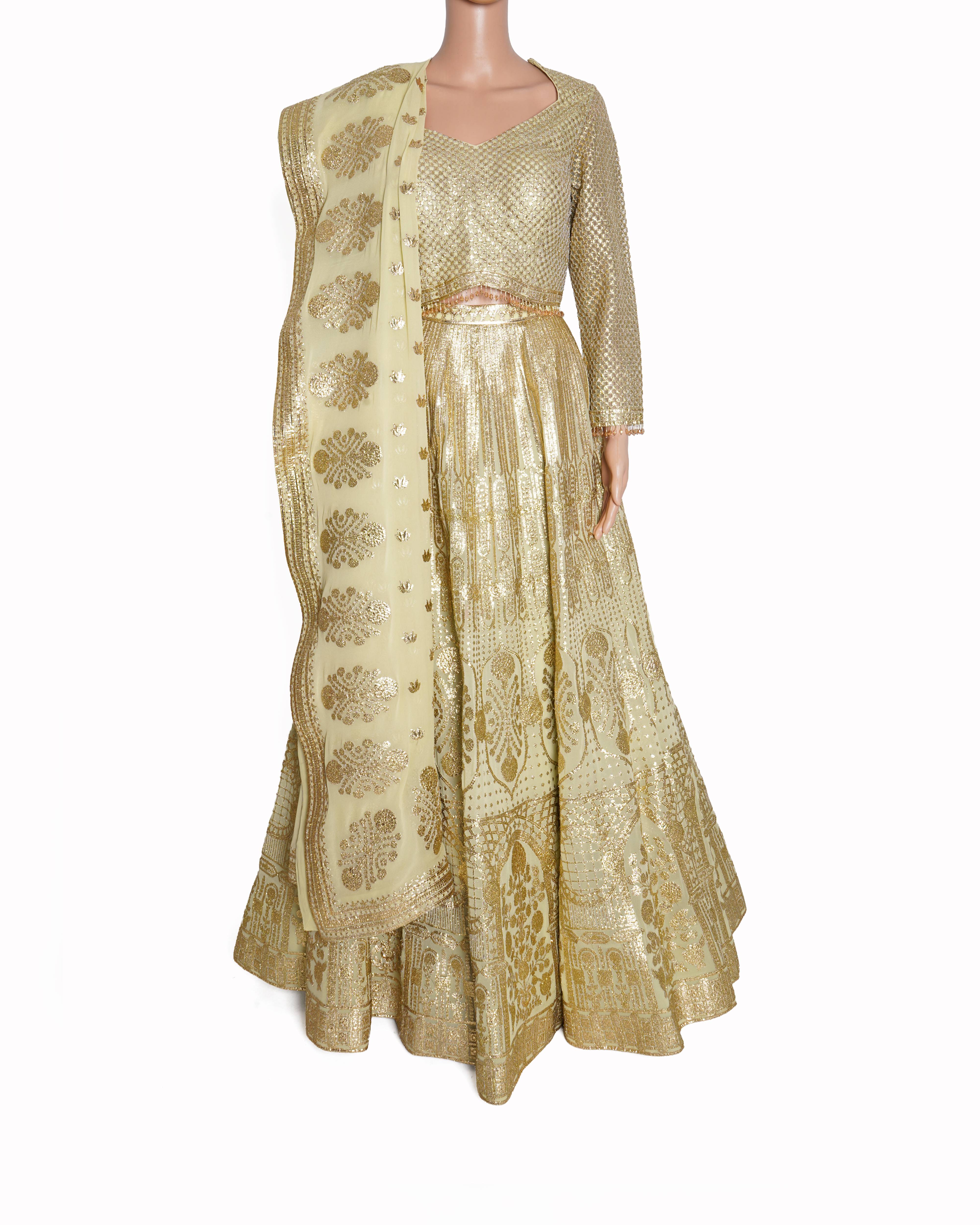 Falguni Shane Peacock Lehenga Set In Sage Green