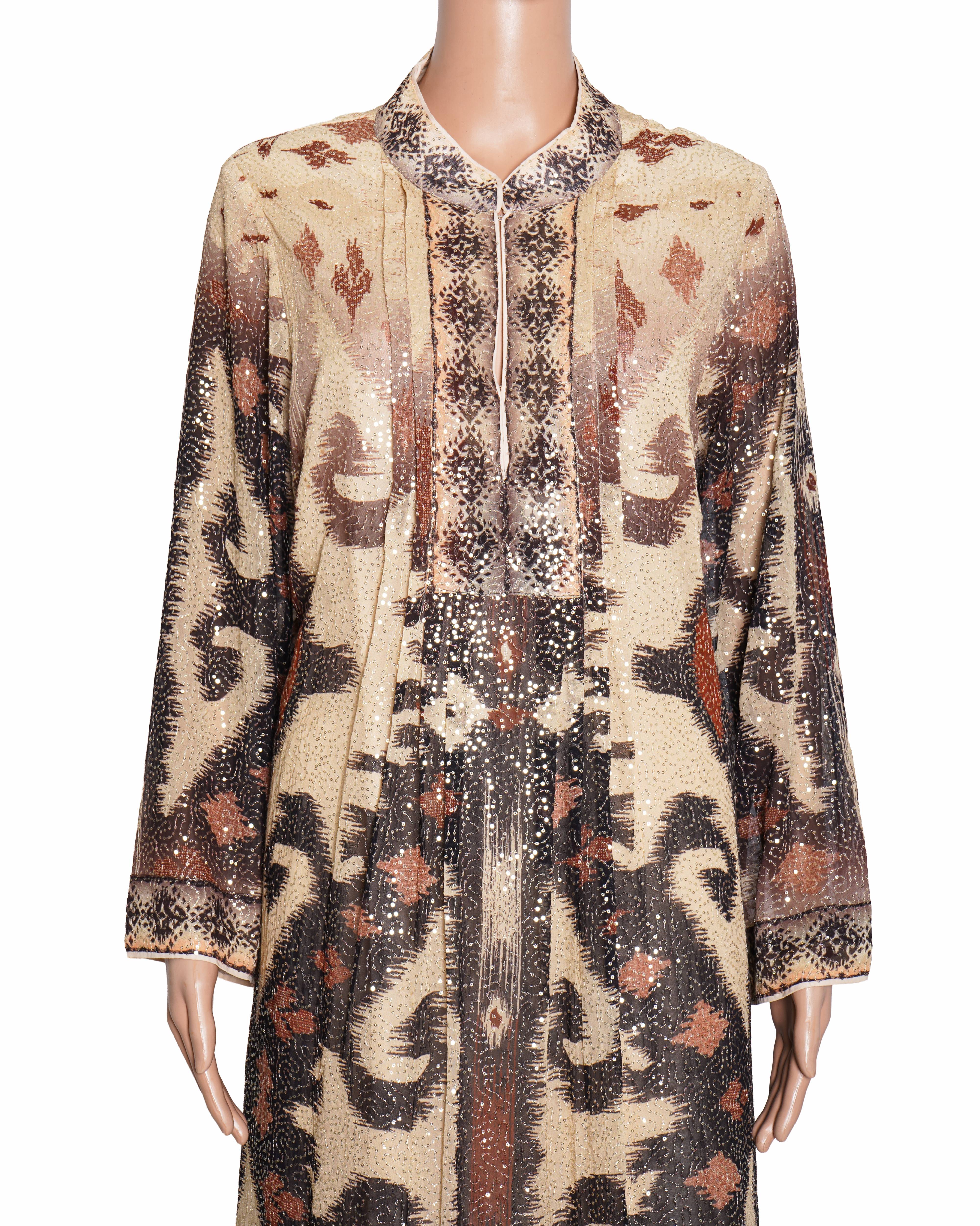 Ranna Gill Georgette Print Ikat Floral V Collar Stormi Dress