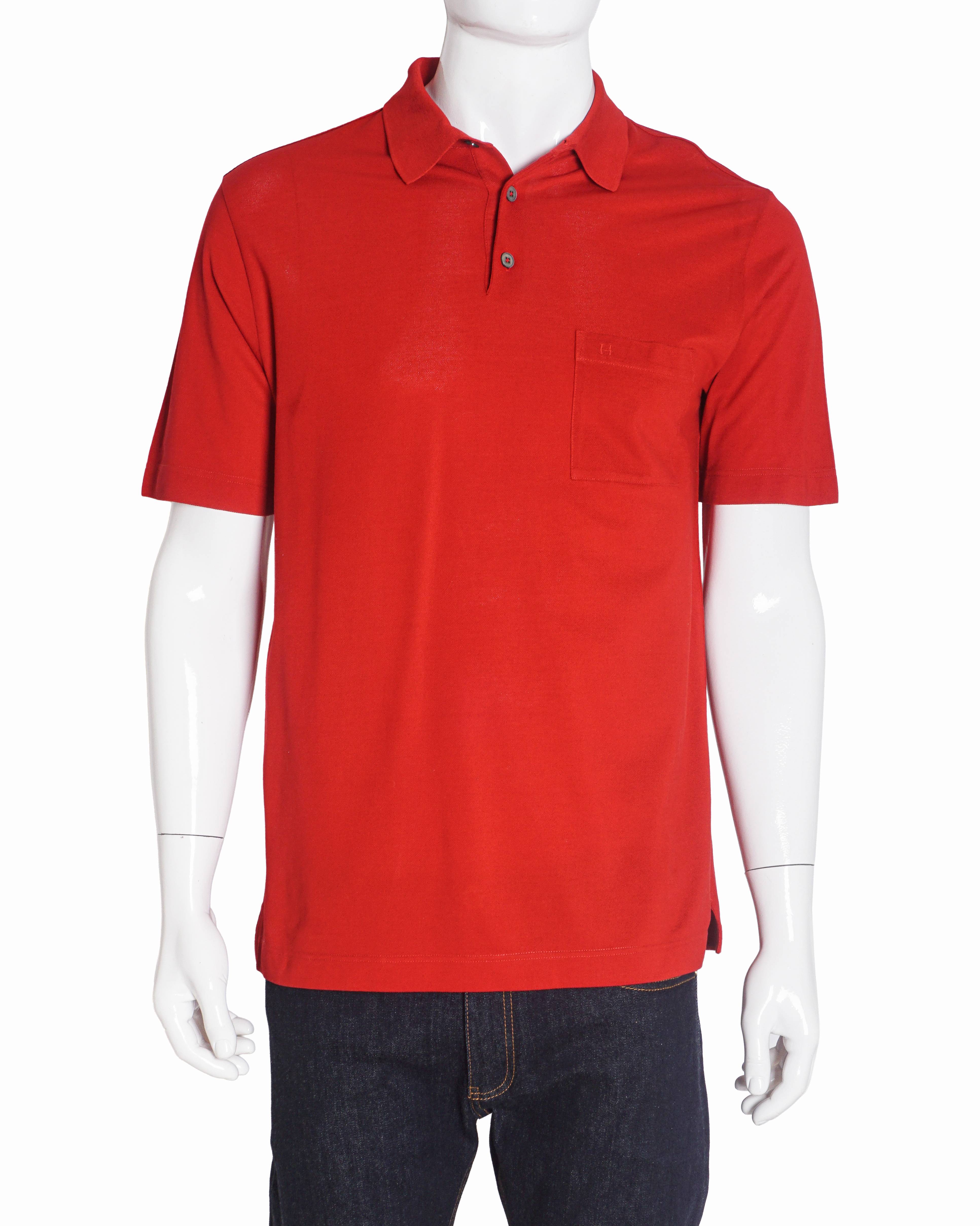 Hermès Classic Red Cotton Pocket Polo T-Shirt