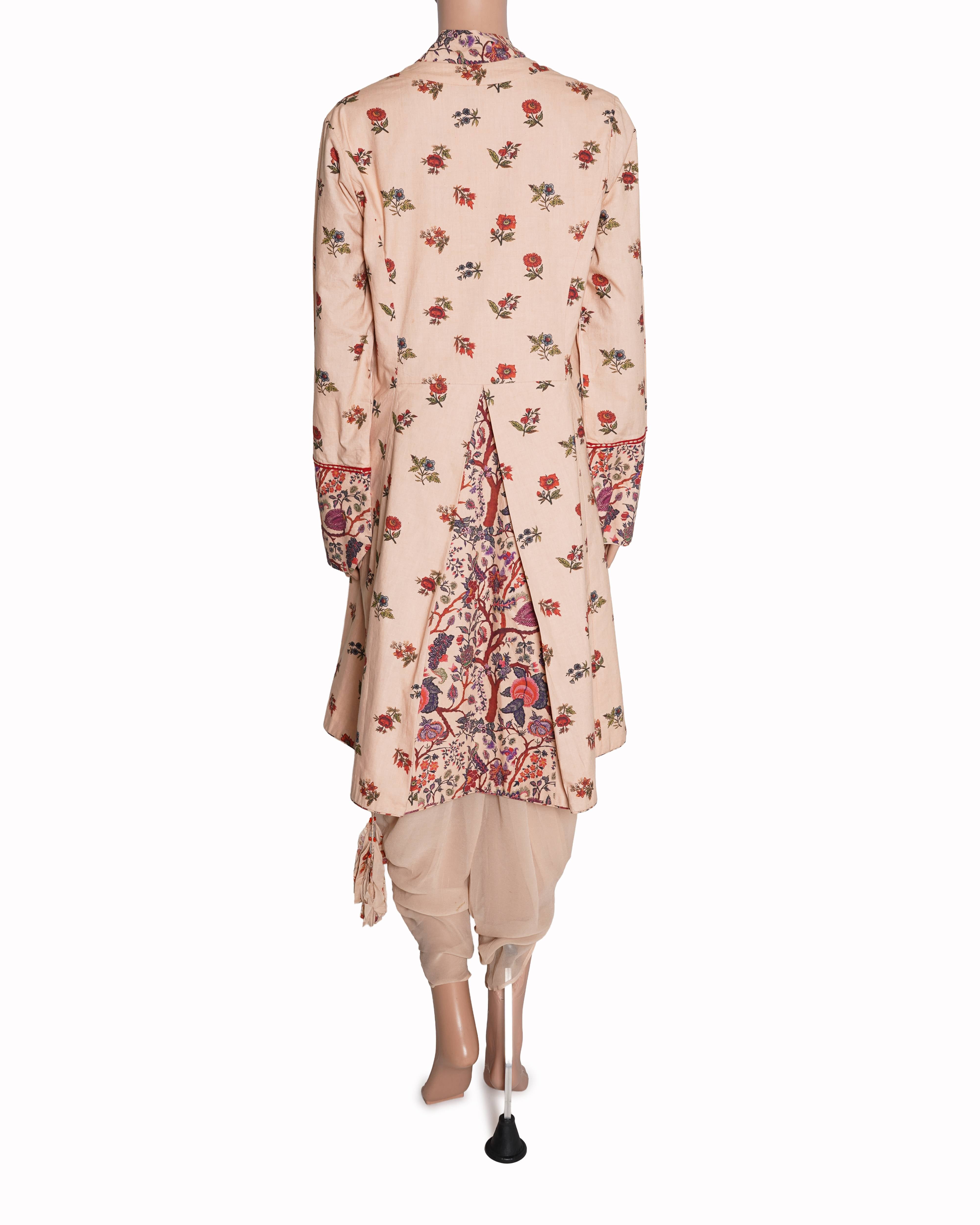 New Nikasha Light Pink Floral Printed Jacket Kurta and Dhoti Set