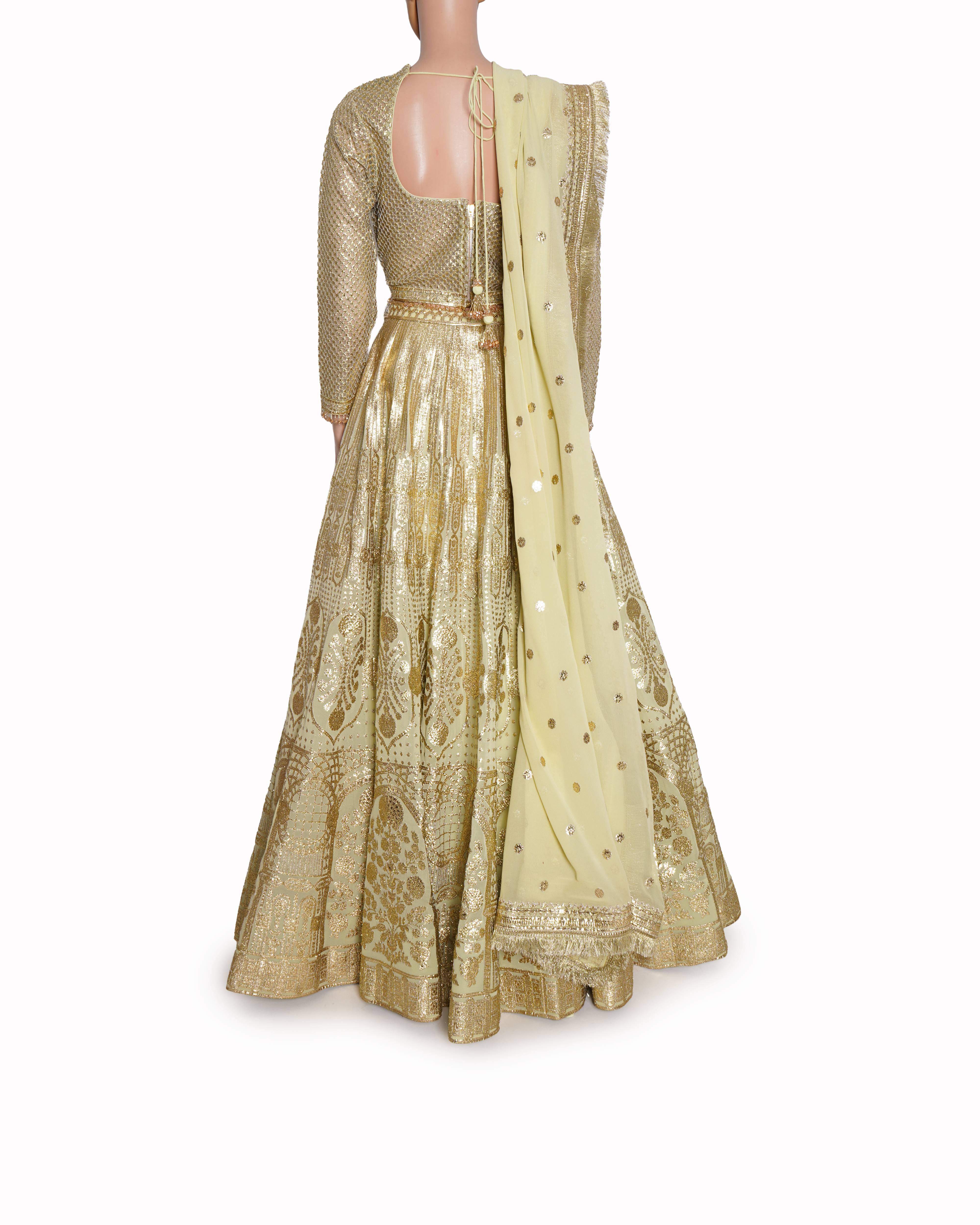 Falguni Shane Peacock Lehenga Set In Sage Green