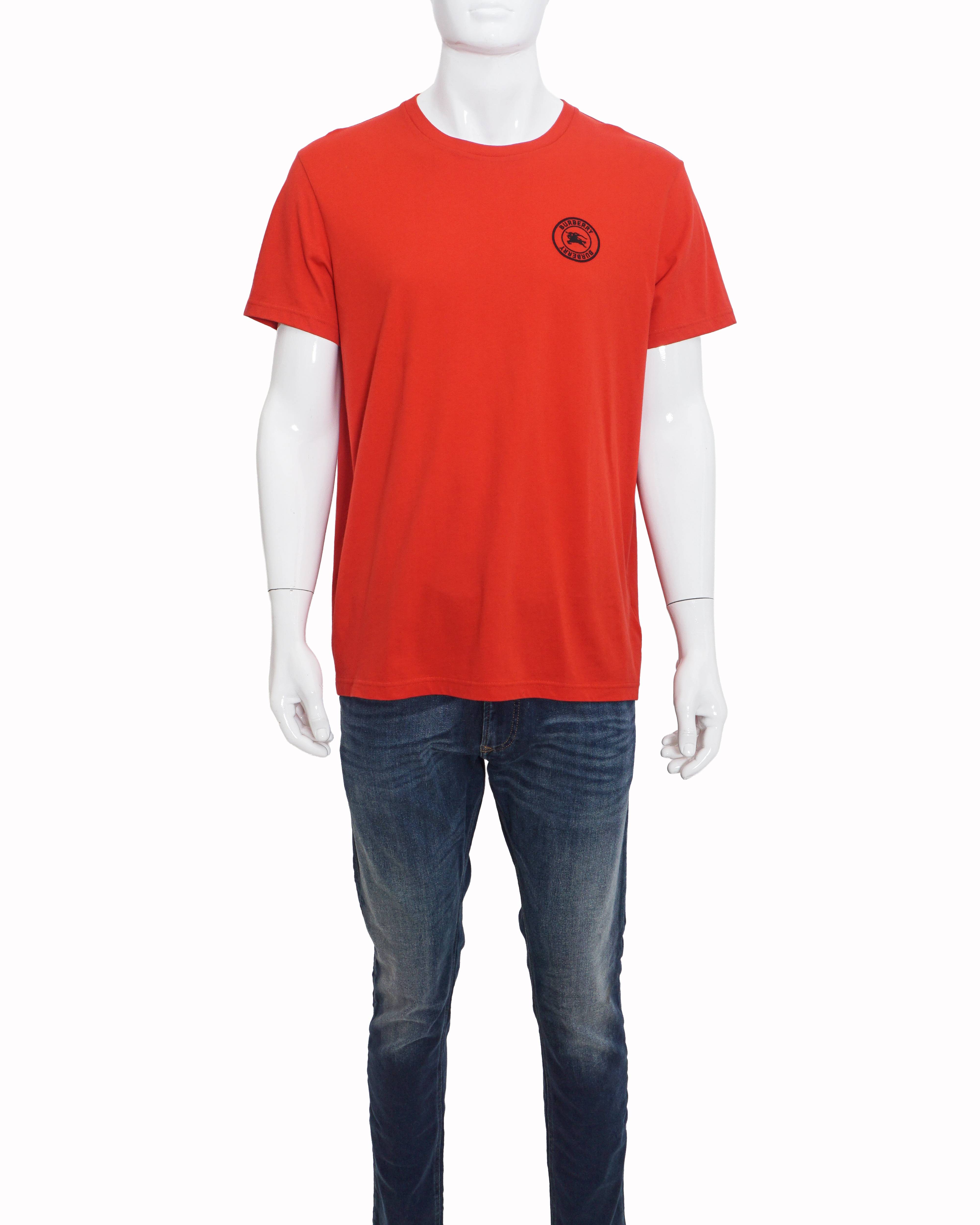 Burberry Coral Red Equestrian Knight Logo Men's T-Shirt