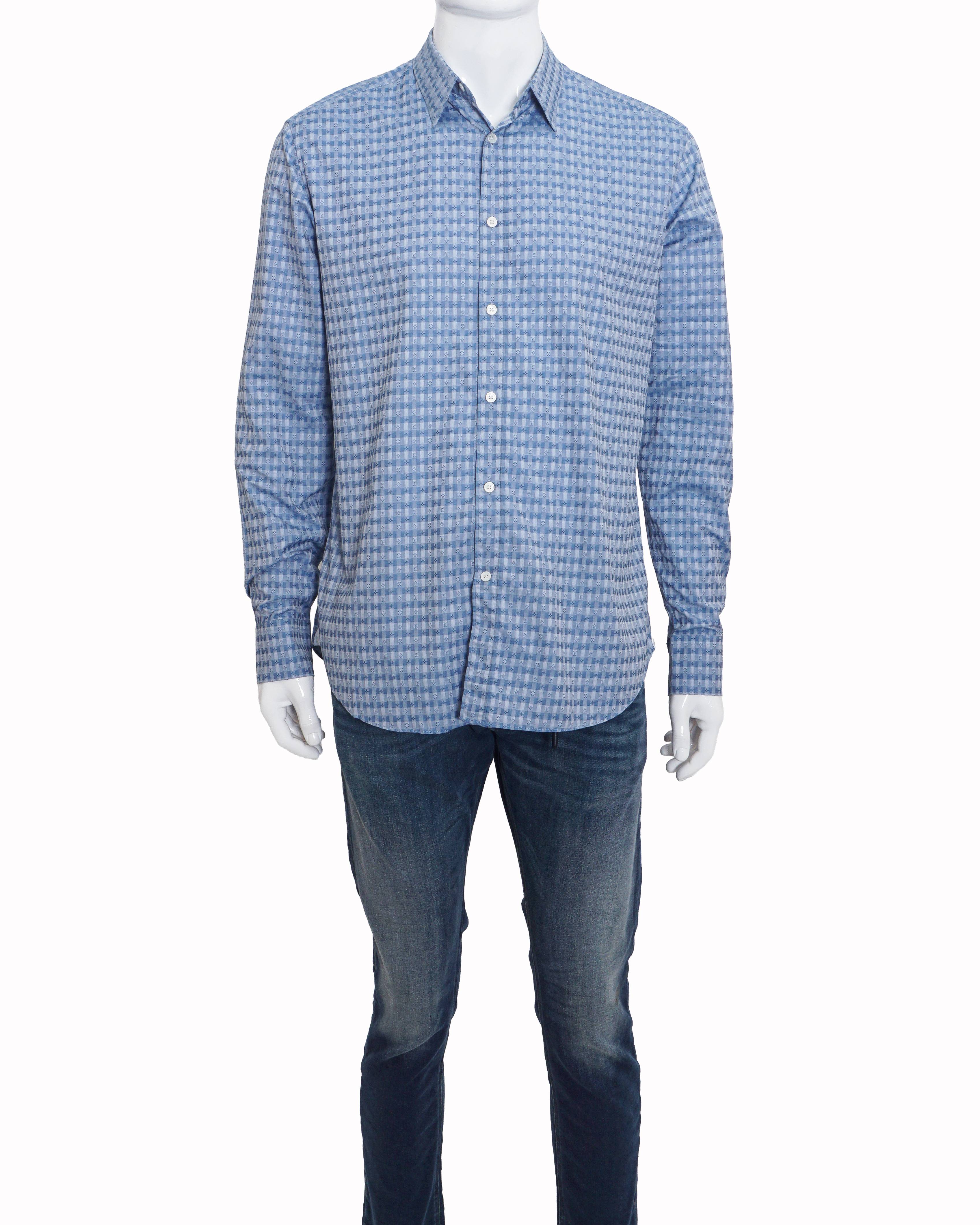 Louis Vuitton Blue Monogram Damier Checked Slim Fit Shirt