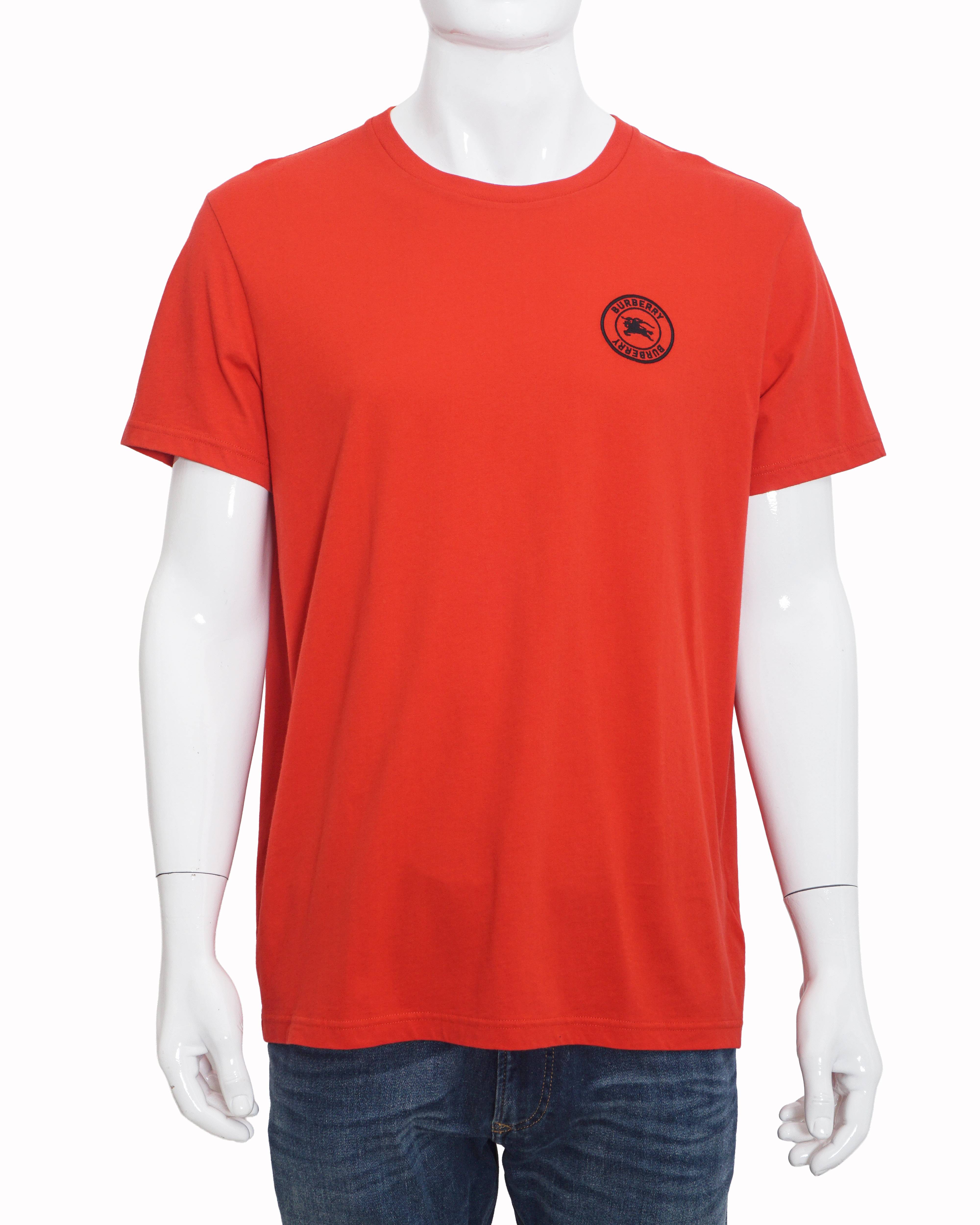 Burberry Coral Red Equestrian Knight Logo Men's T-Shirt