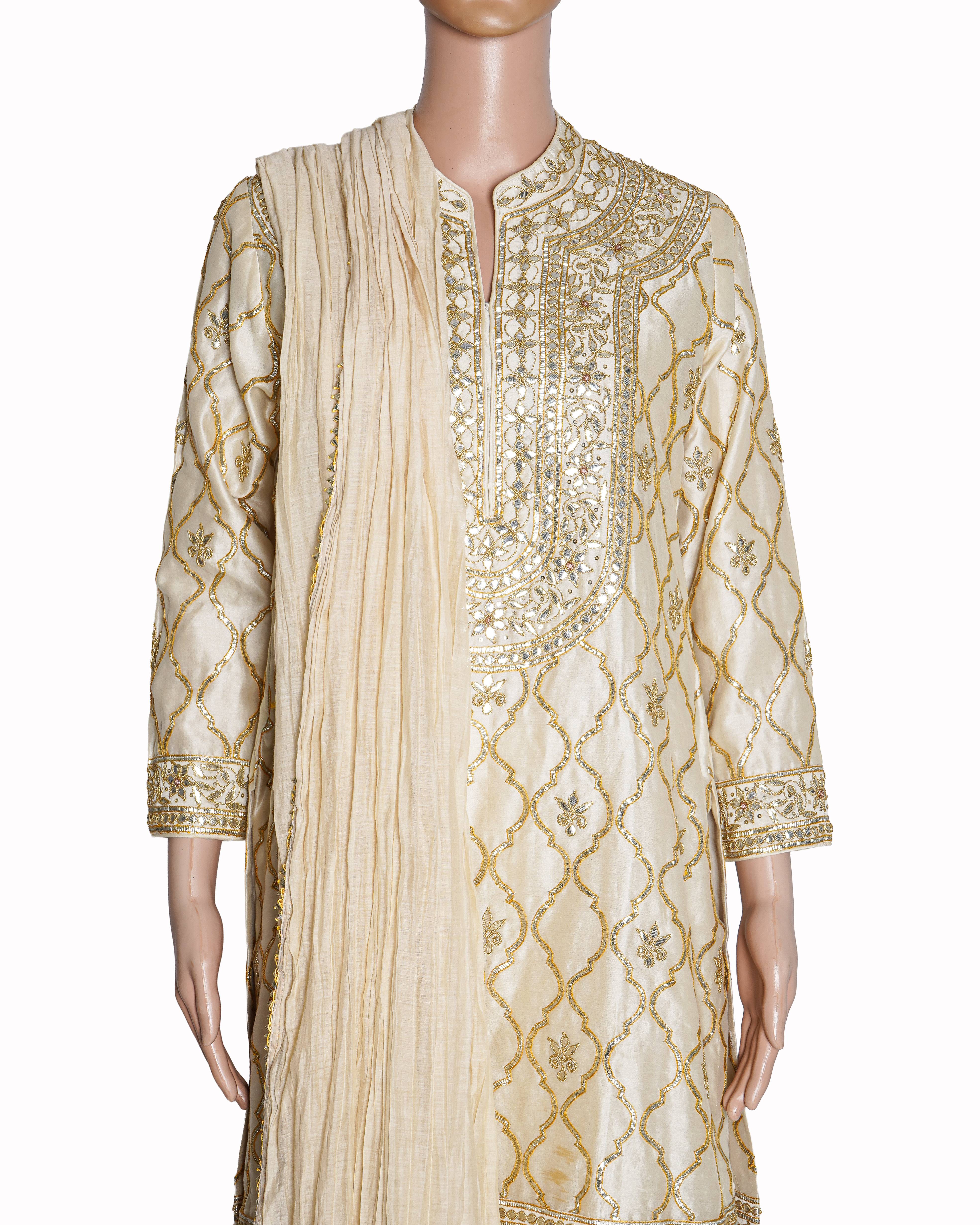 Anita Mody Champagne Ivory Gota-Patti Silk Sharara Set