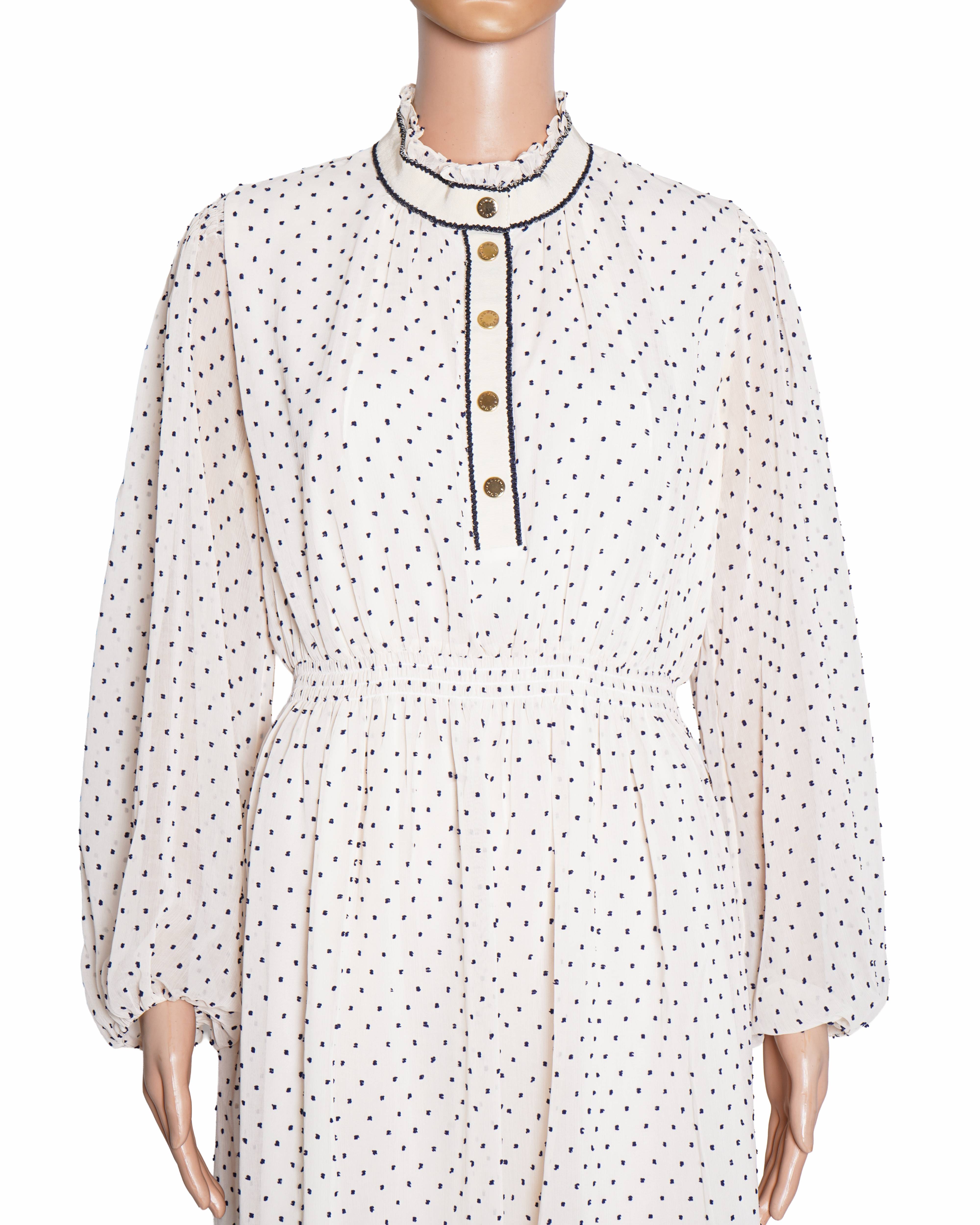 Sandro Polka Rosalie Georgette Puff Sleeve Dress In White