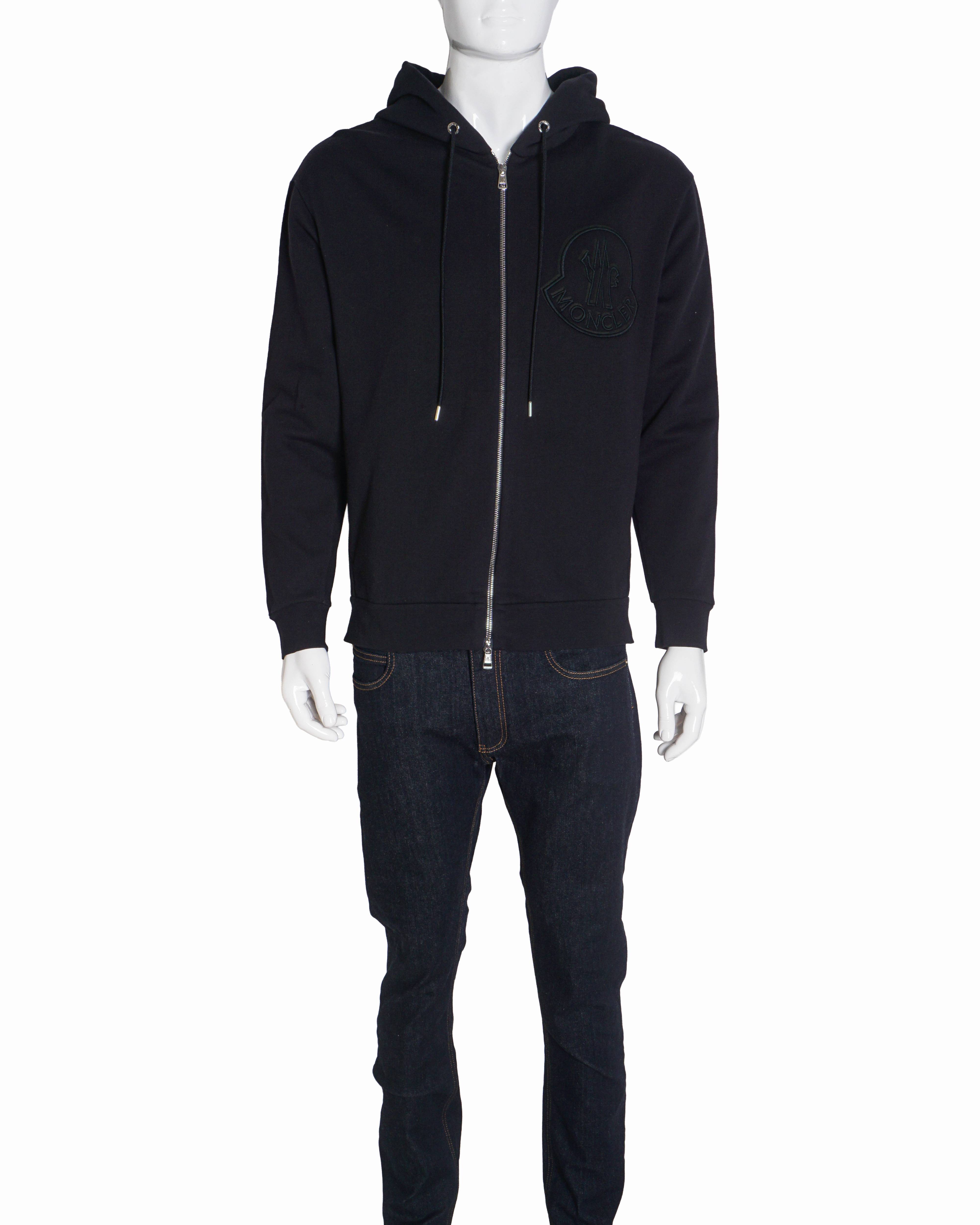 Moncler Navy Blue Oversized Tonal Logo Zip-Up Hoodie
