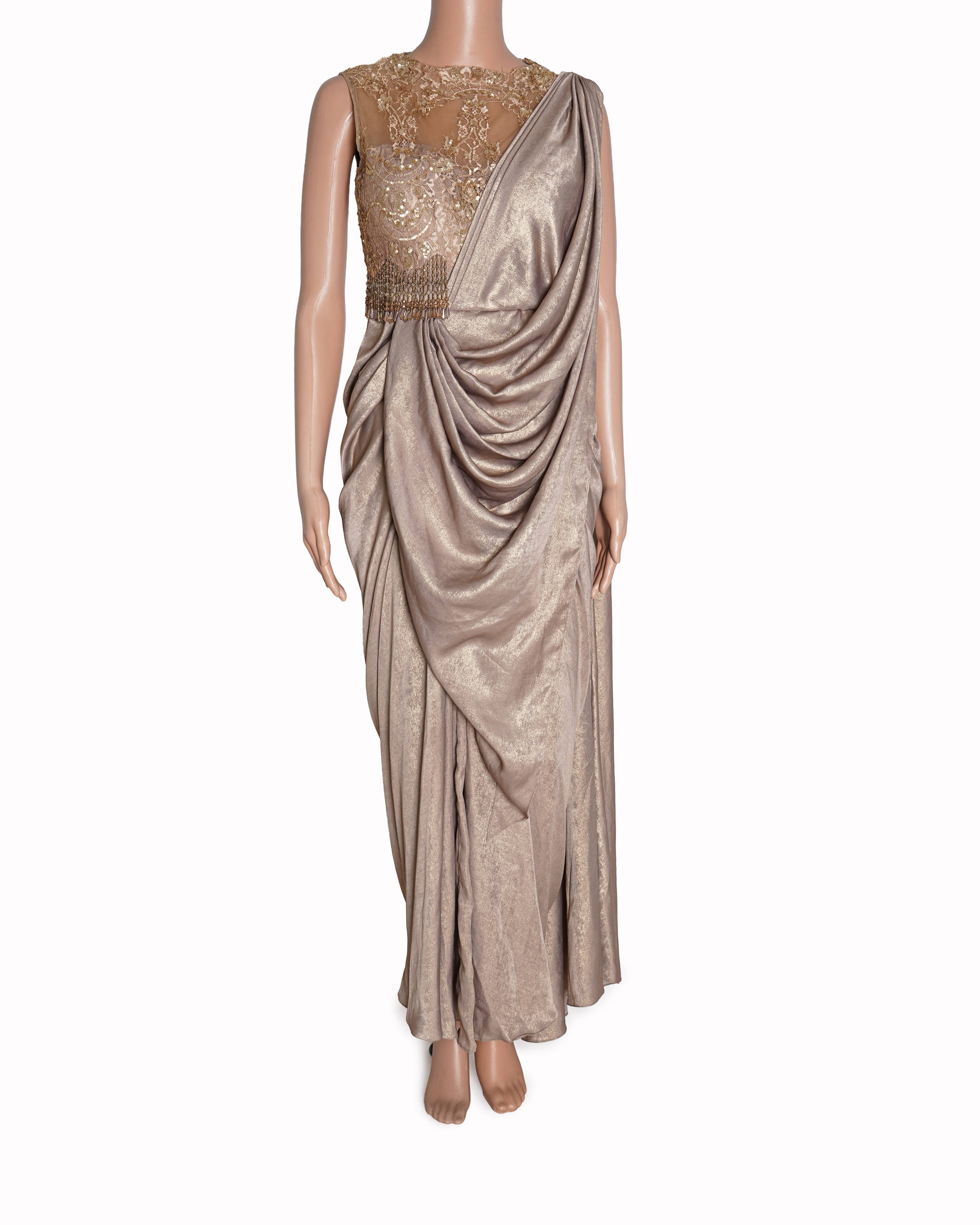 Tarun Tahiliani Pre Draped Concept Saree In Gold