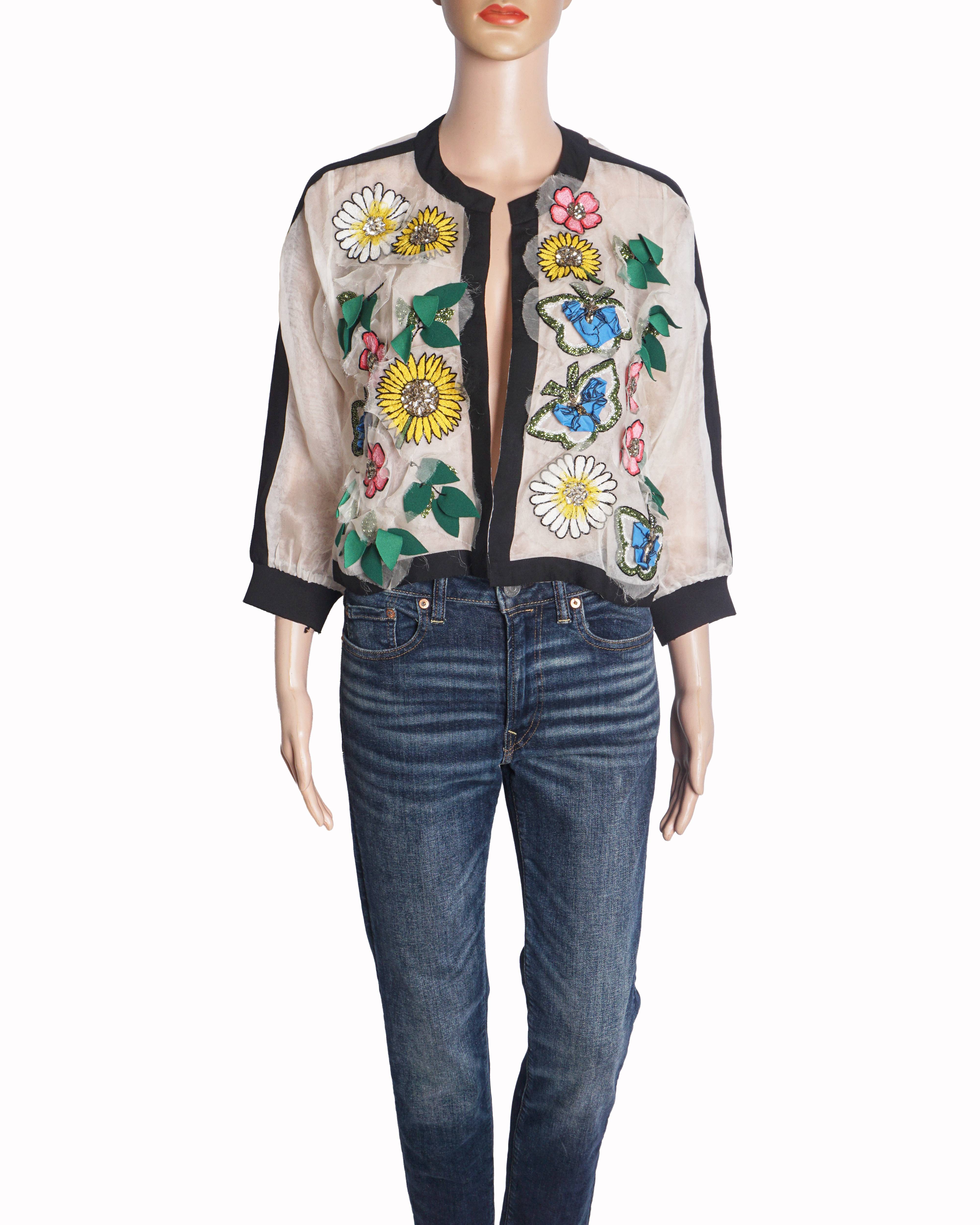 Agrima Floral & Butterfly Embroidered Sheer Jacket