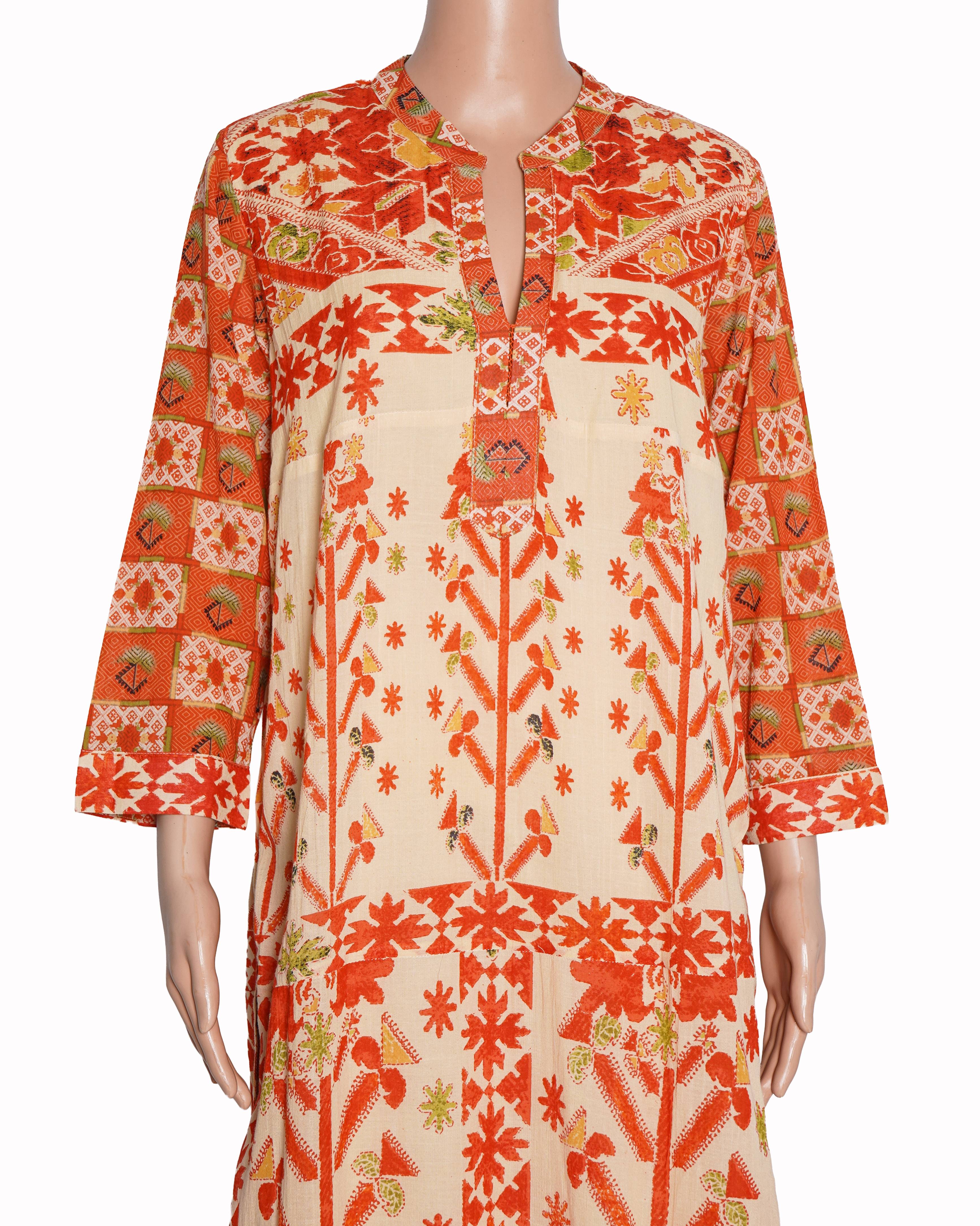 New Ritu Kumar Cream & Orange Printed Suit Set