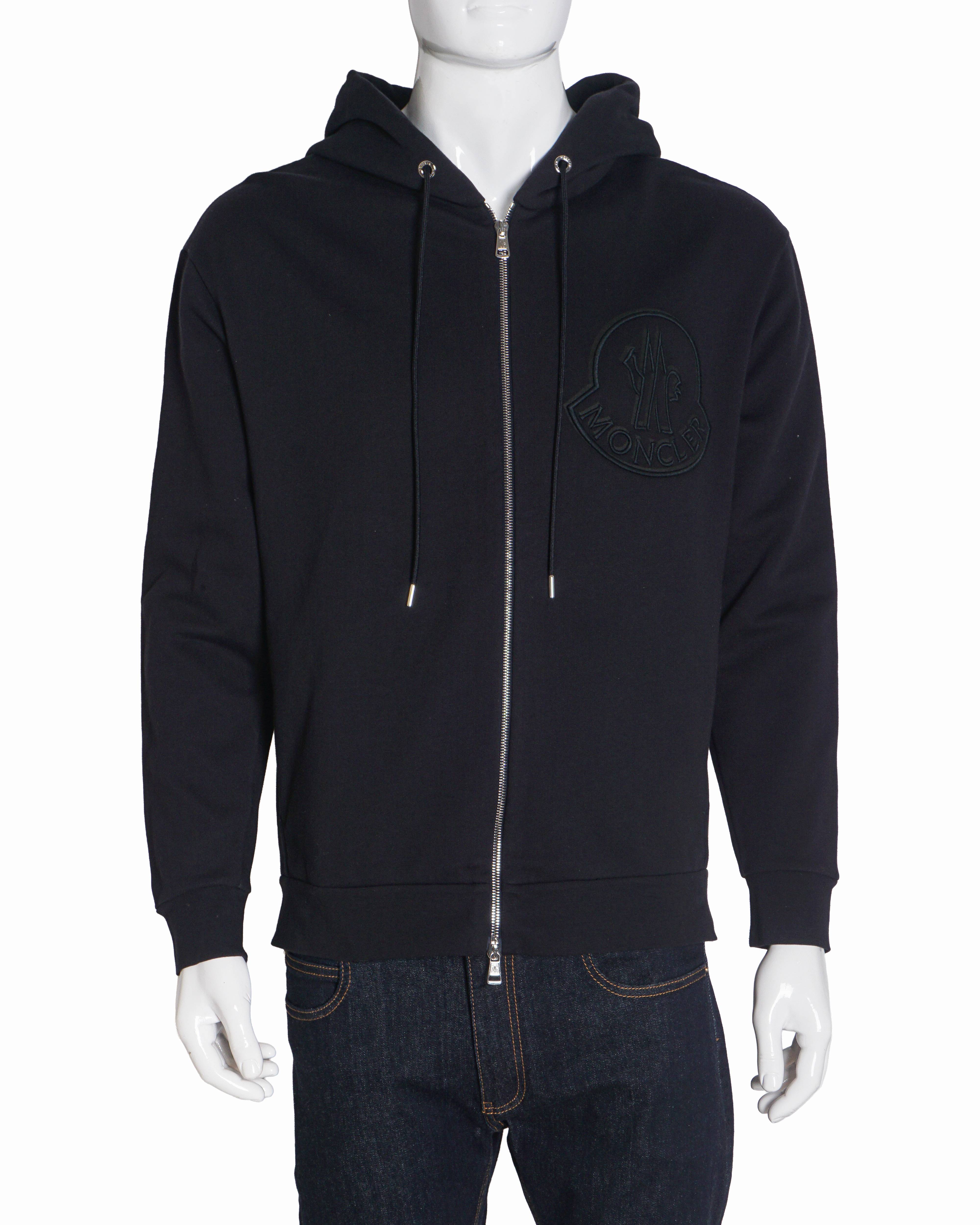 Moncler Navy Blue Oversized Tonal Logo Zip-Up Hoodie