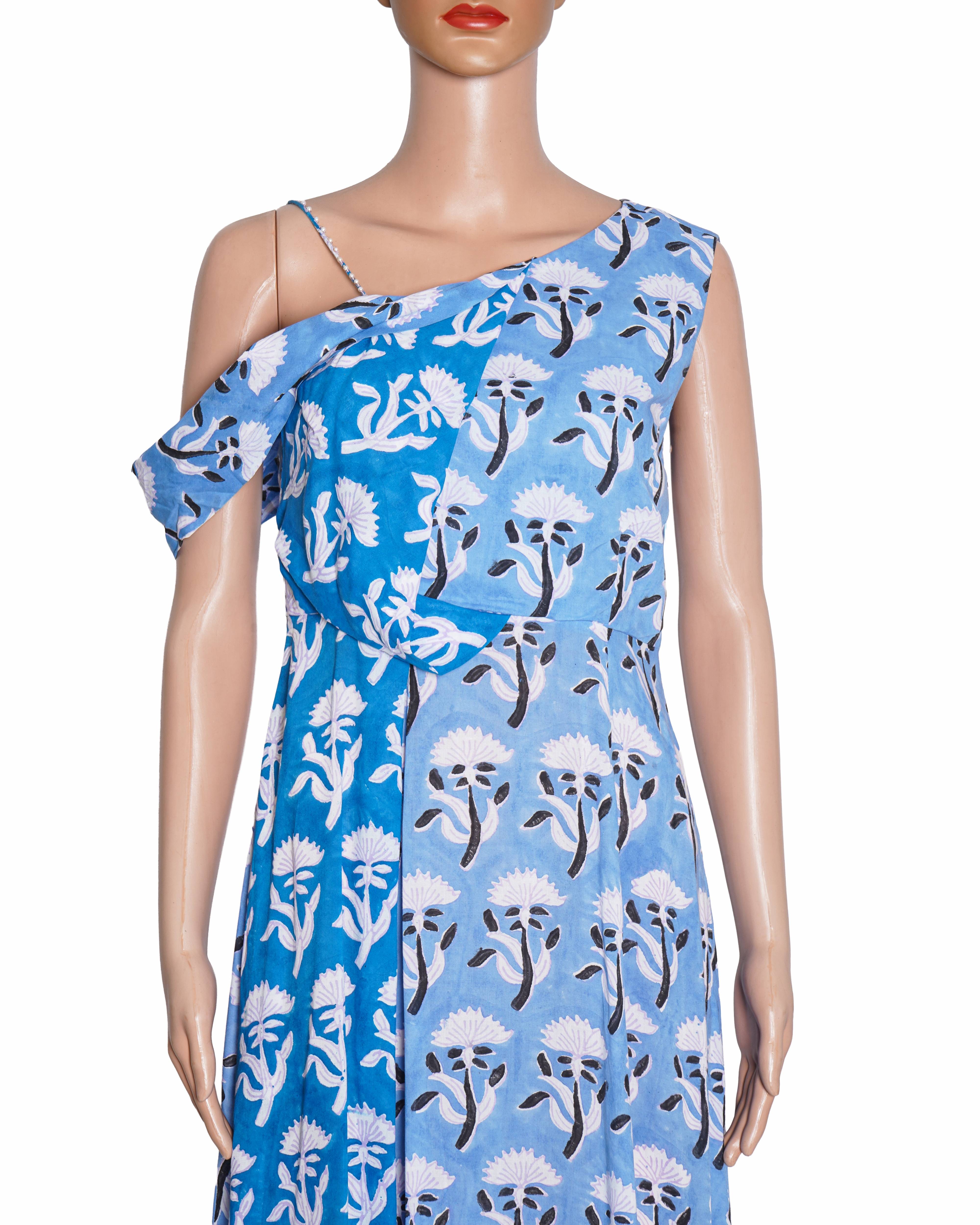 Jodi Blue Hand-Block Printed Amboli One Shoulder Maxi Dress