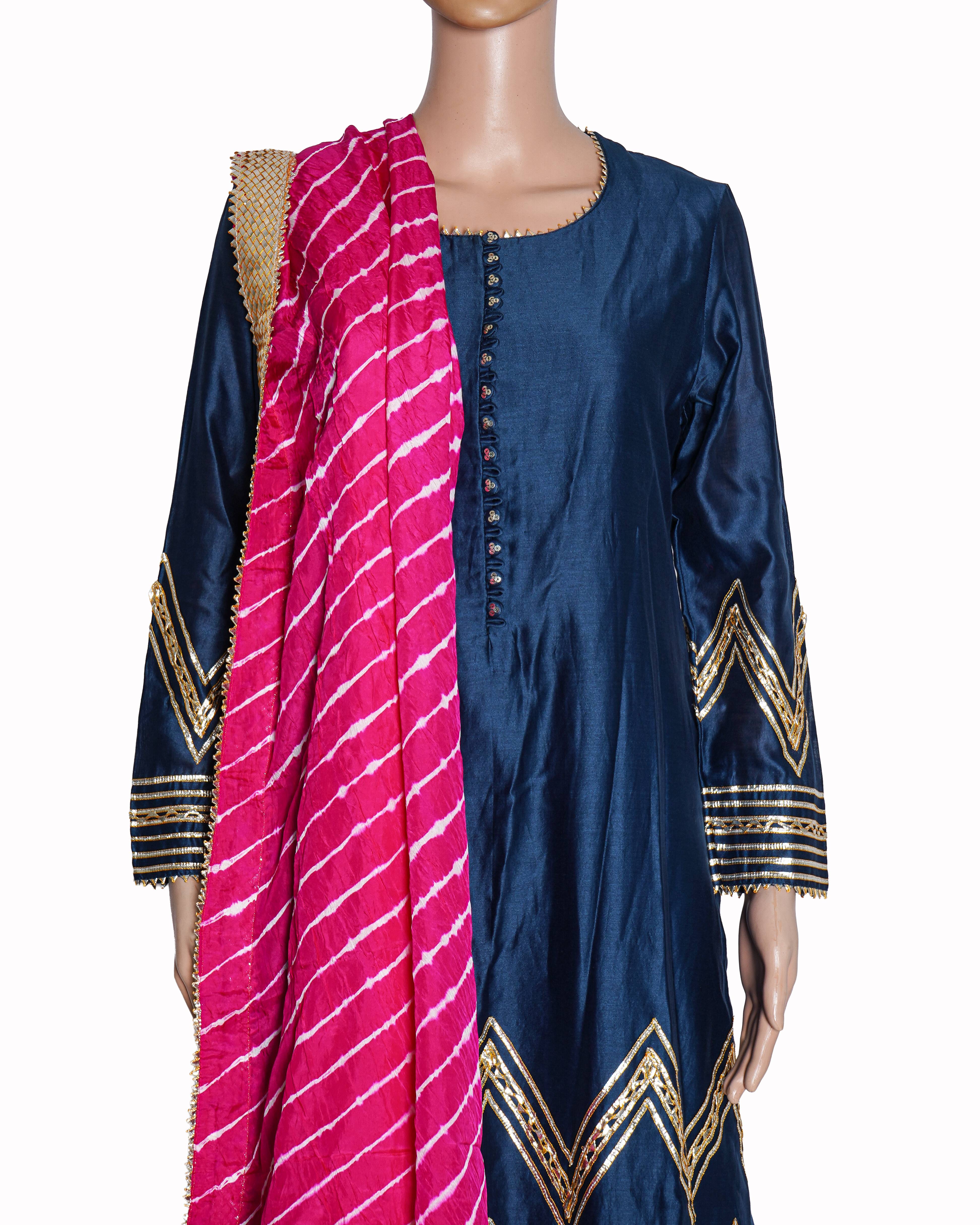 Anita Mody Teal Blue & Hot Pink Gota-Patti Sharara Set