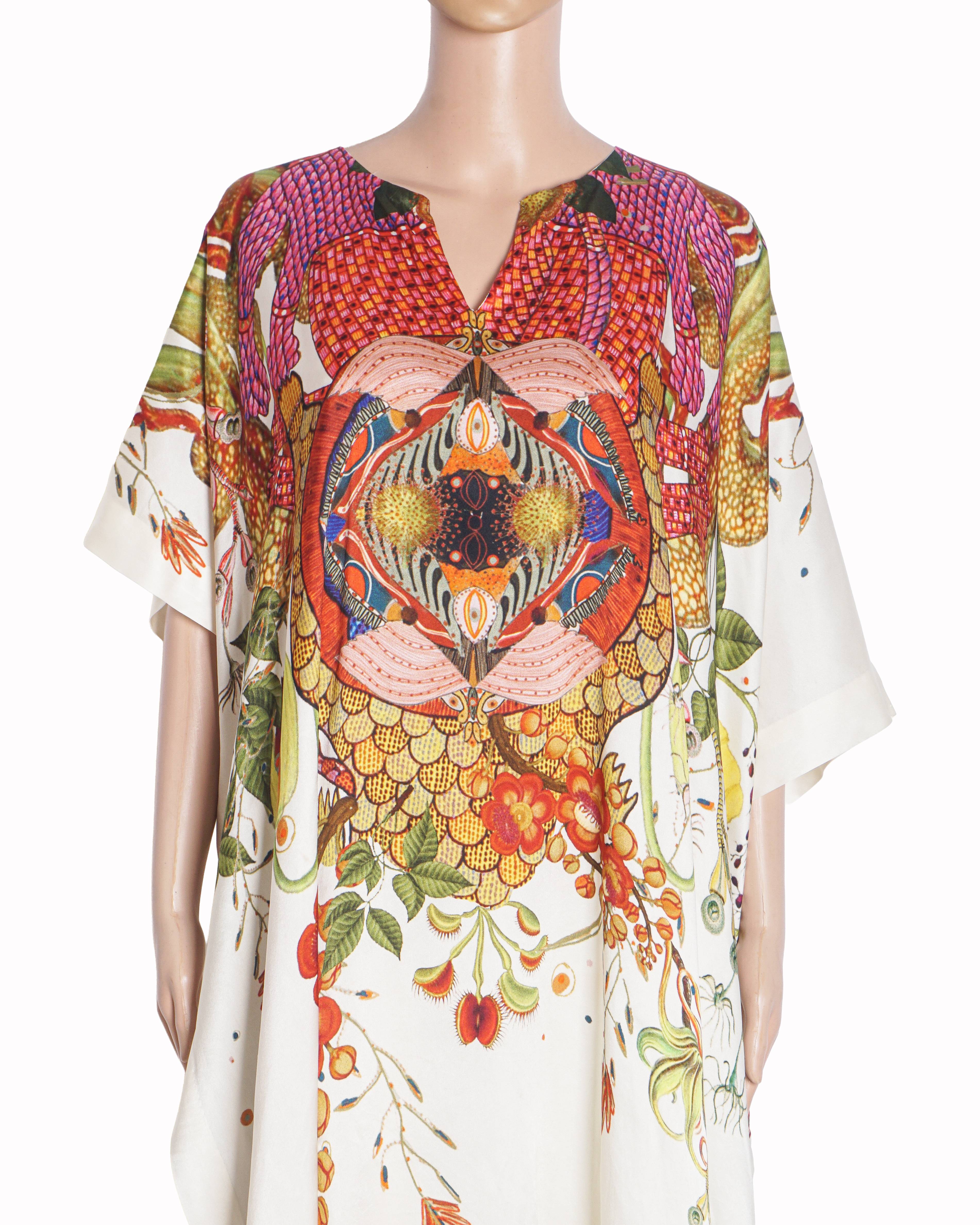 AK-OK White Printed Silk Kaftan Set