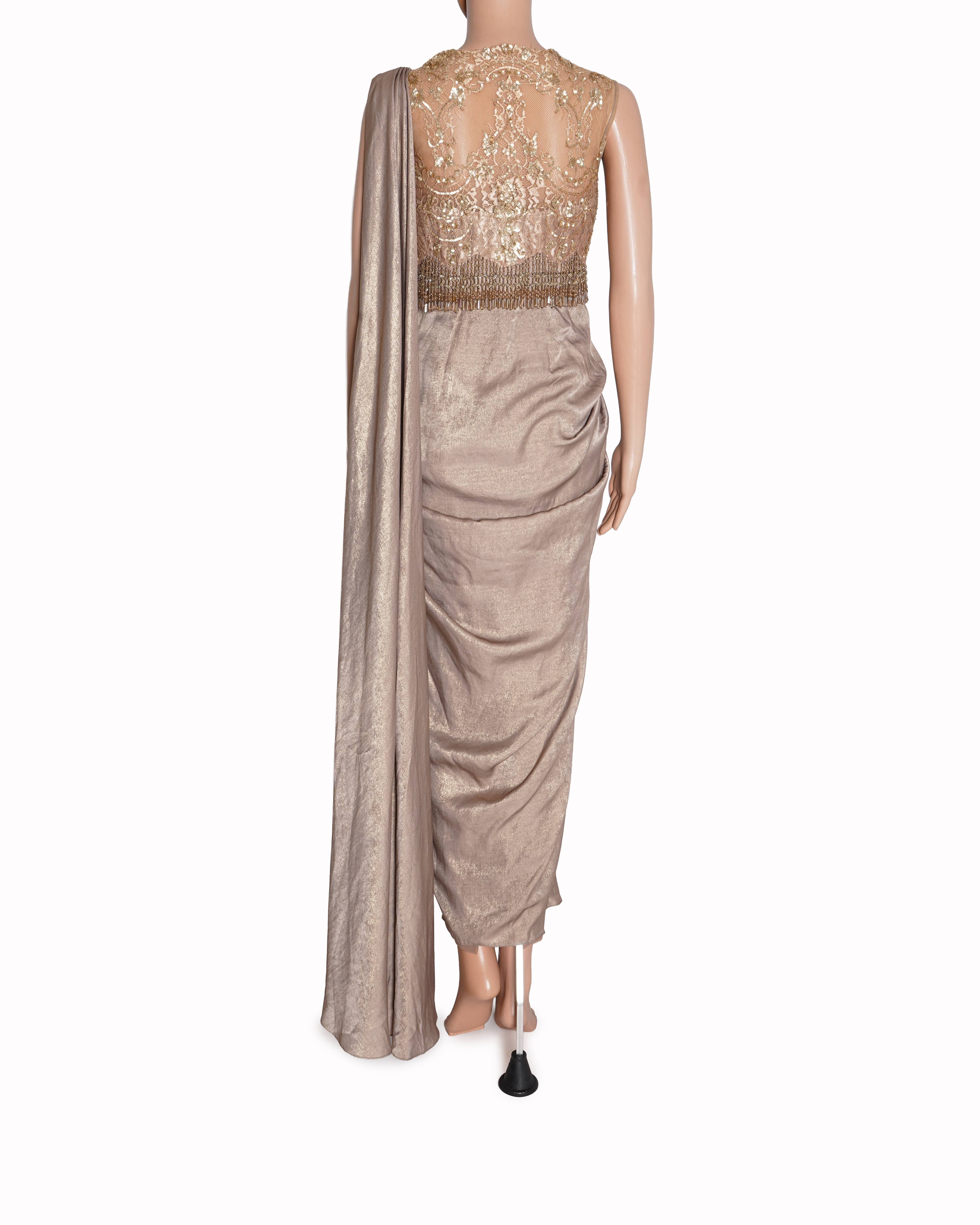 Tarun Tahiliani Pre Draped Concept Saree In Gold
