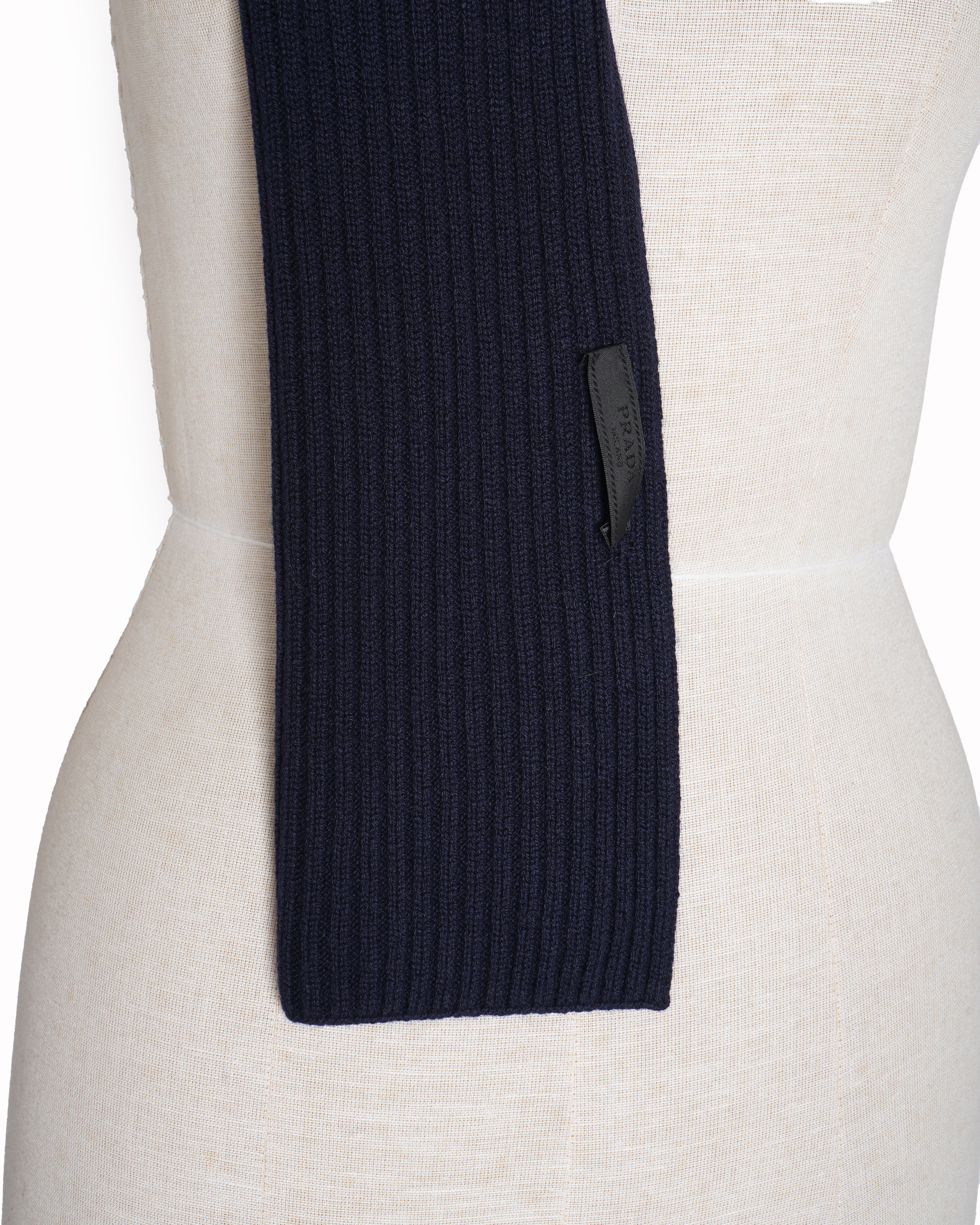 New Prada navy blue woollen scarf