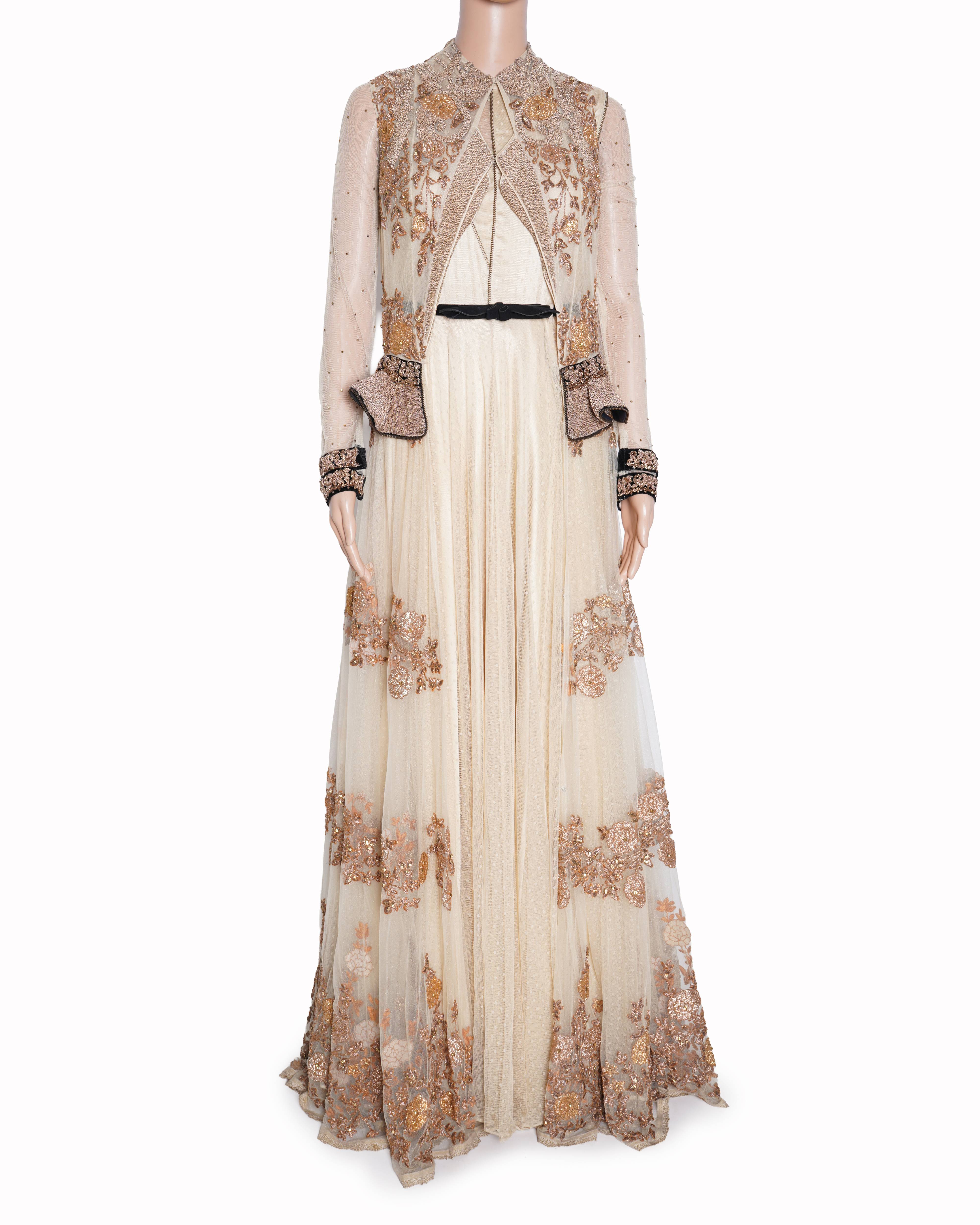 Dolly j embroidered beige gown set of 2