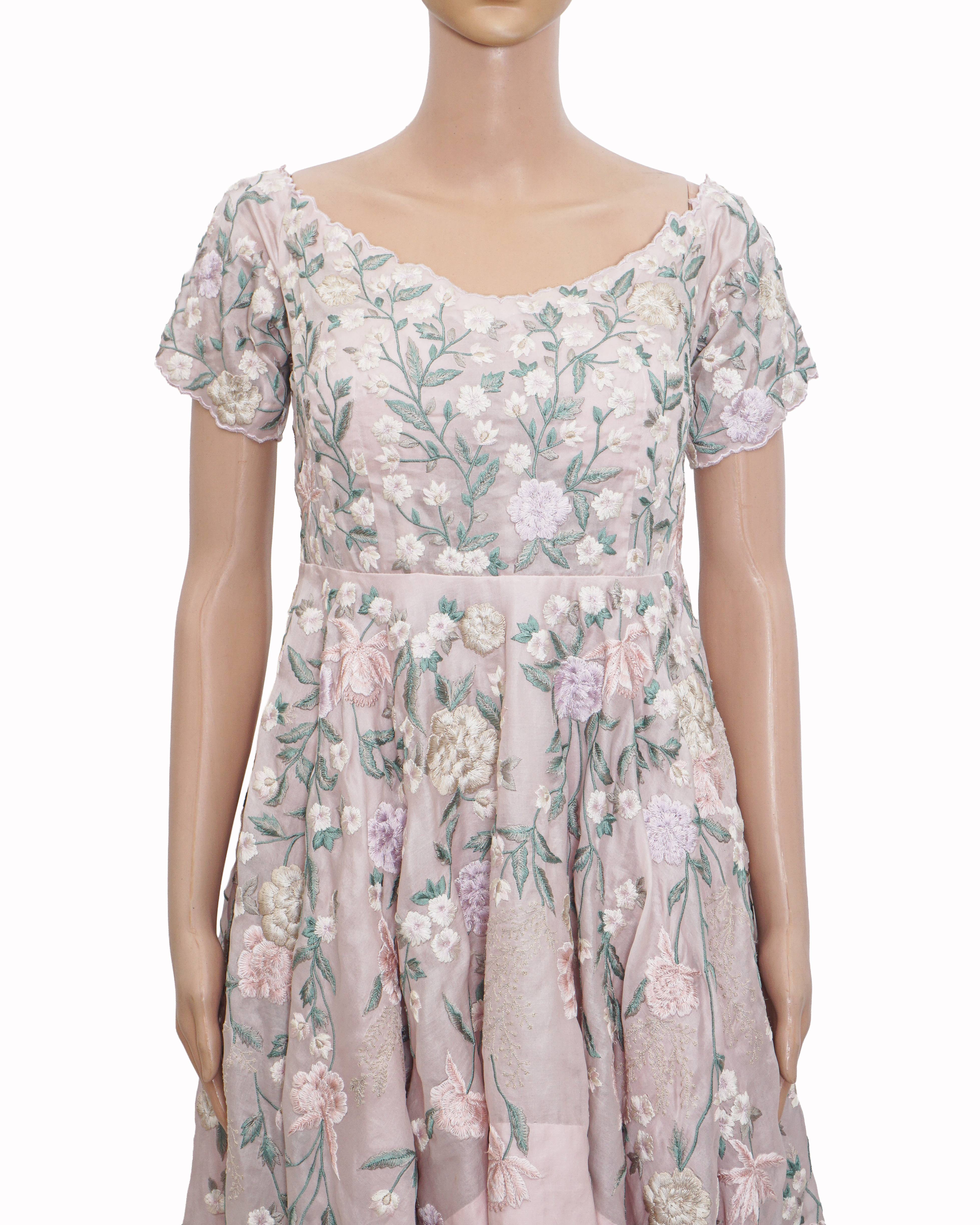 Shriya Som Blush Pink Floral Embroidered High-Low Gown