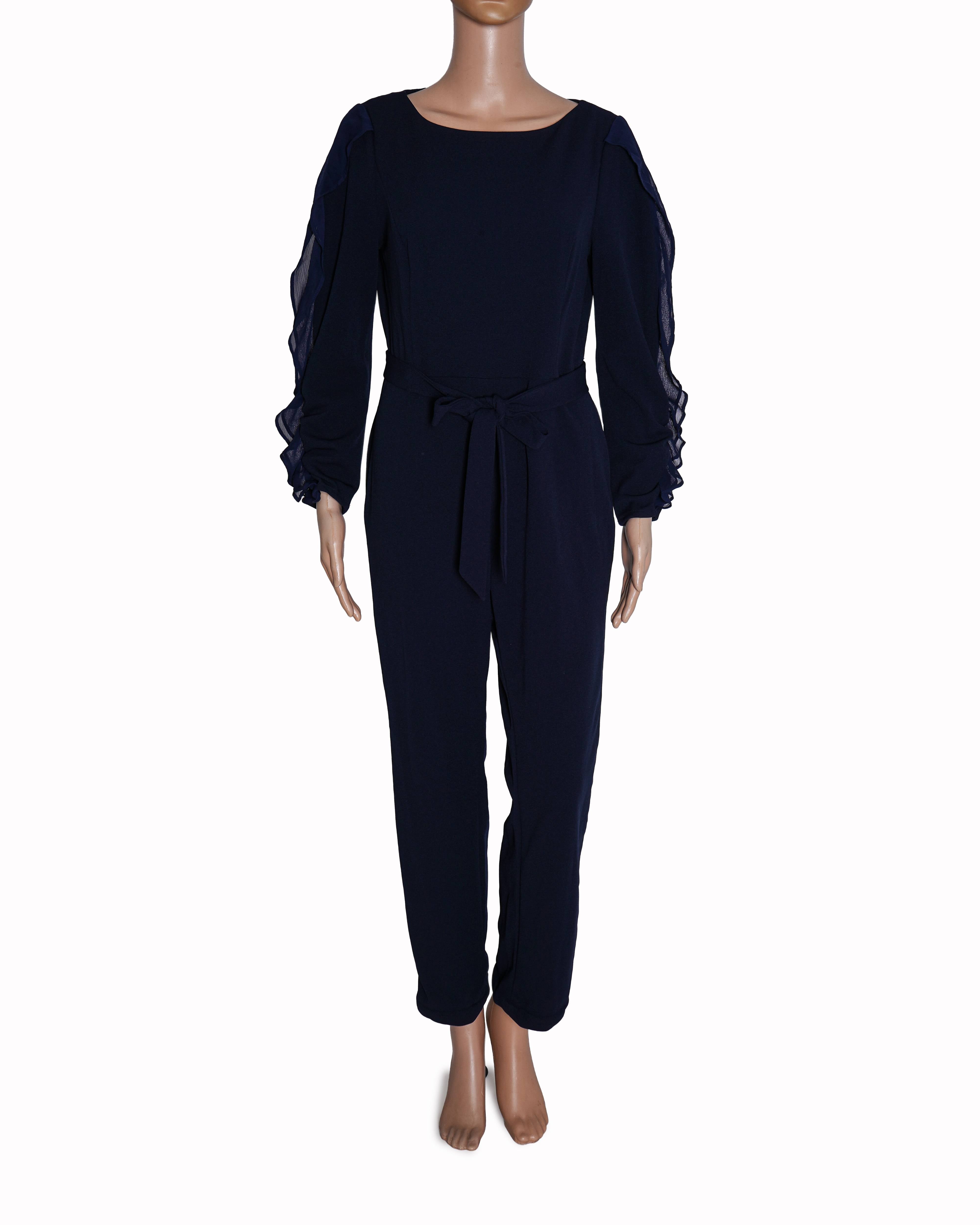 DKNY Navy Blue Ruffle-Sleeve Jumpsuit