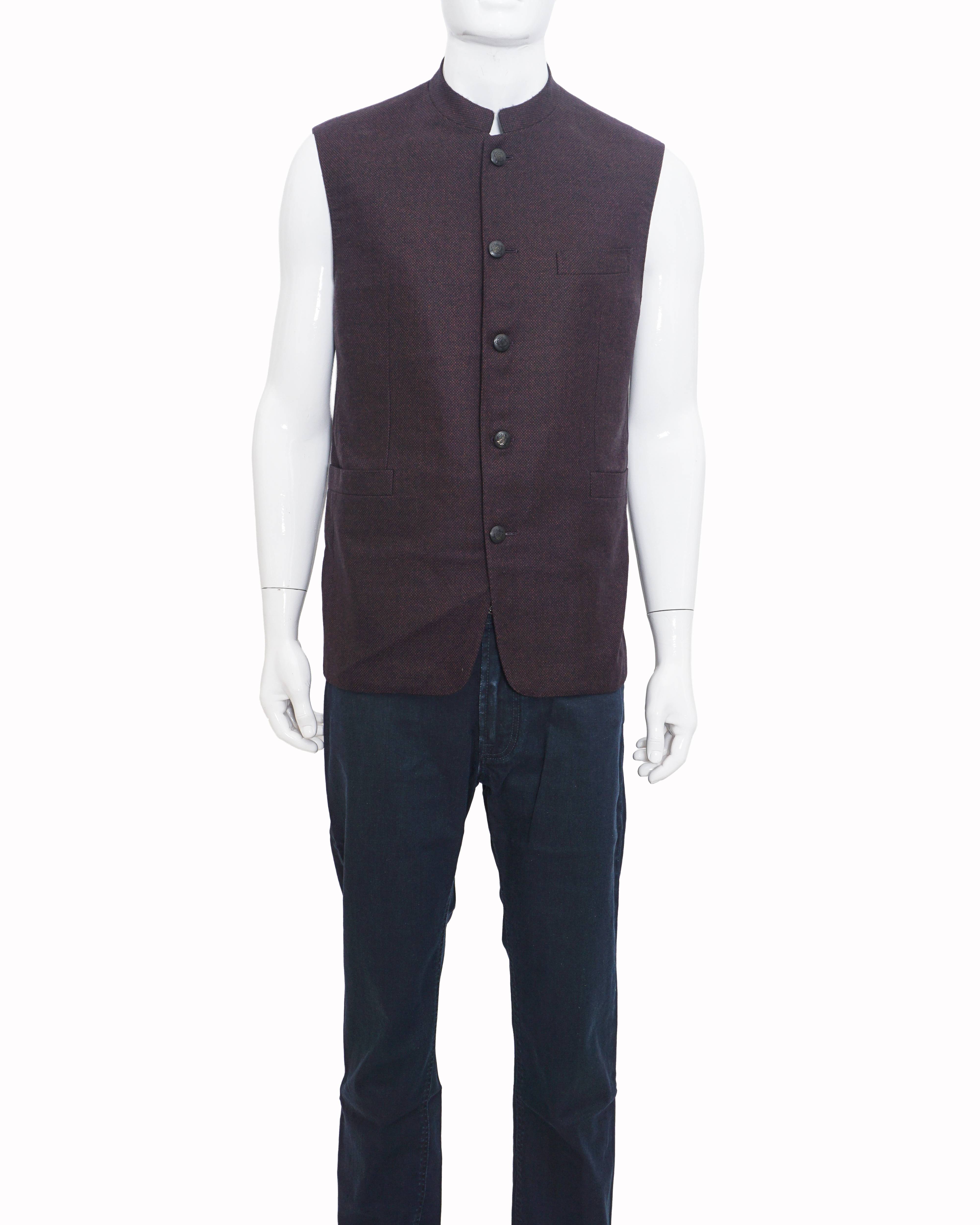 Corneliani Men's Dark Plum Micro-Weave Summer Bundi Jacket