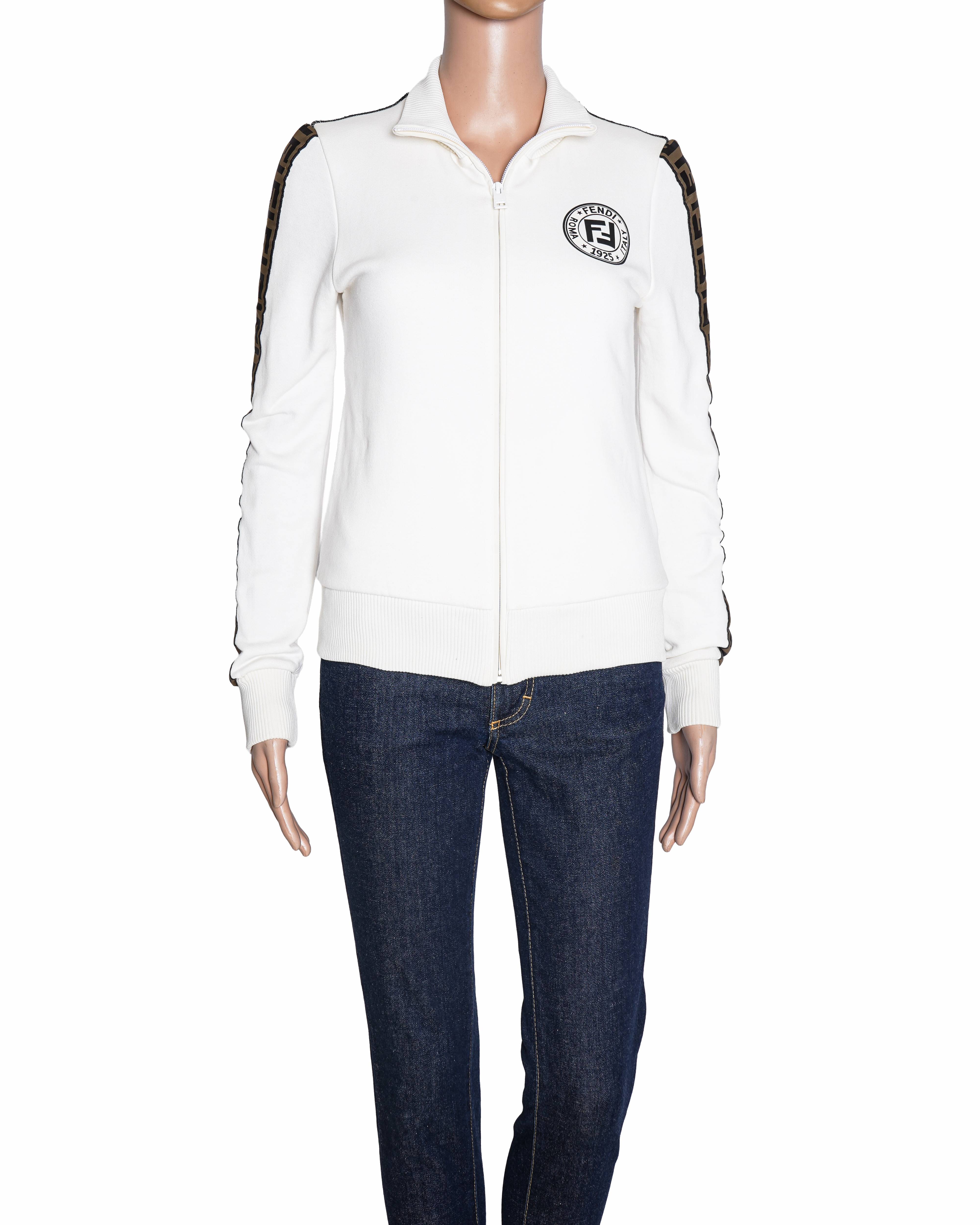 Fendi White FF Applique Jersey Zip Up Jacket