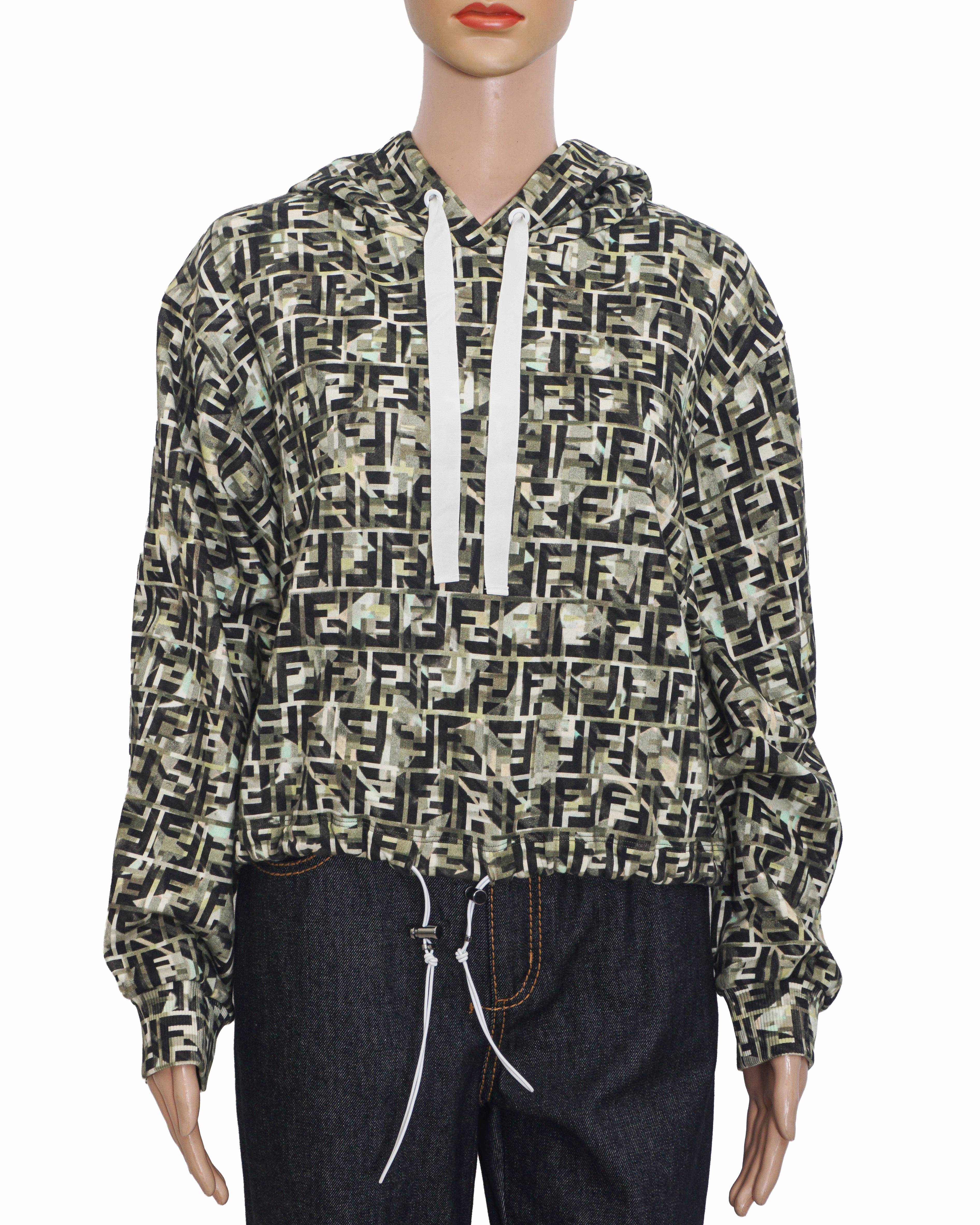 Fendi Camouflage All-Over FF Monogram Cropped Drawstring Hoodie