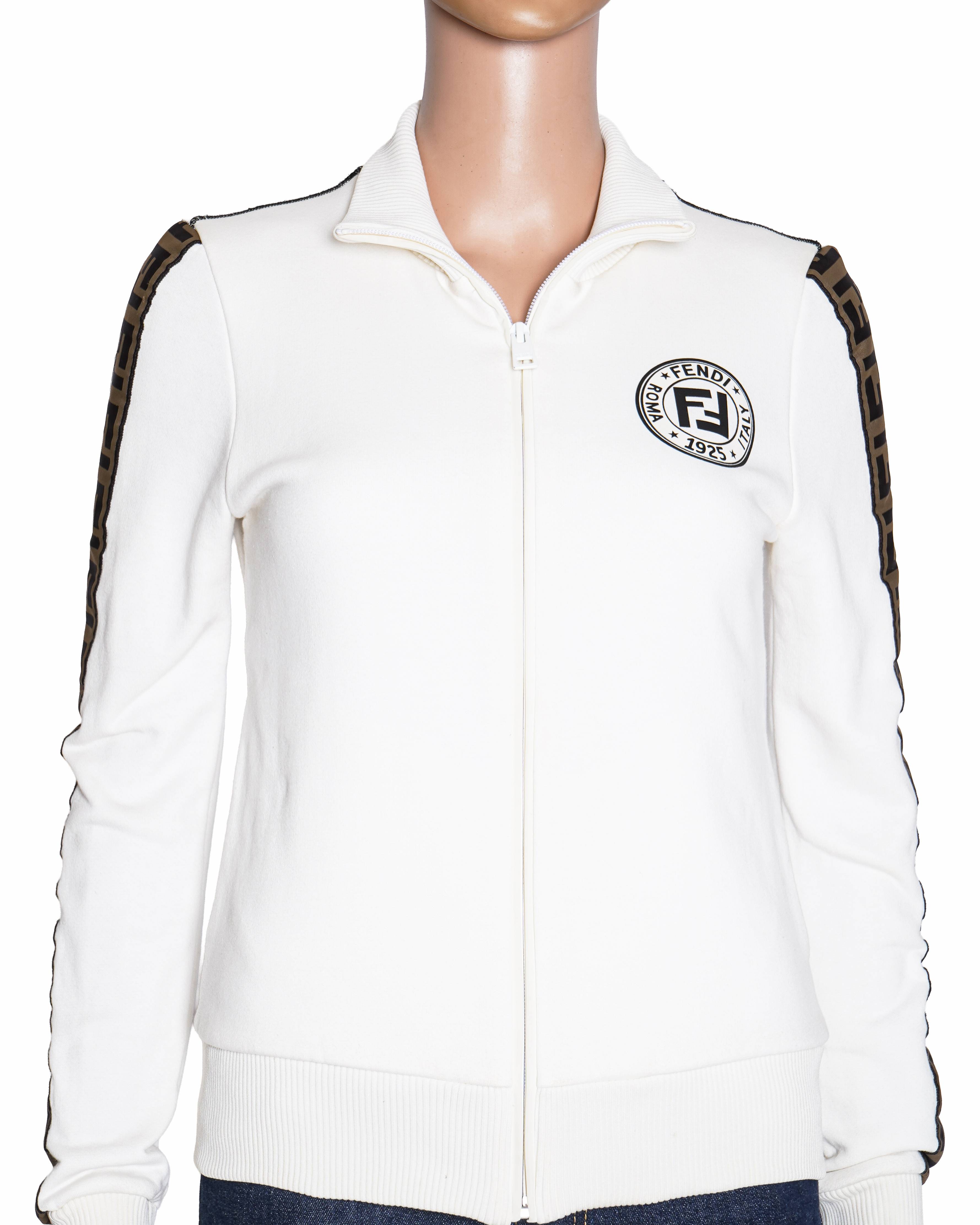 Fendi White FF Applique Jersey Zip Up Jacket