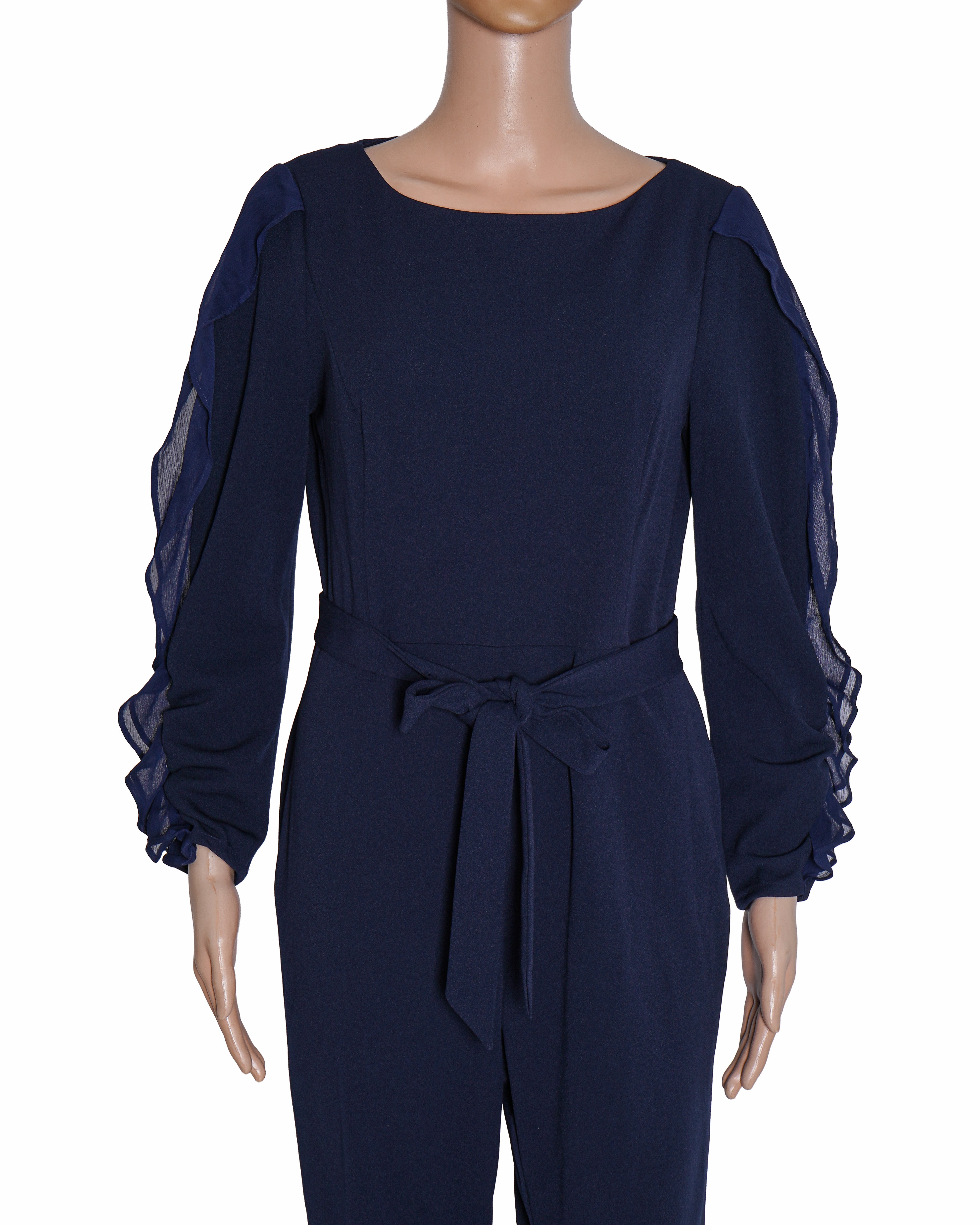 DKNY Navy Blue Ruffle-Sleeve Jumpsuit