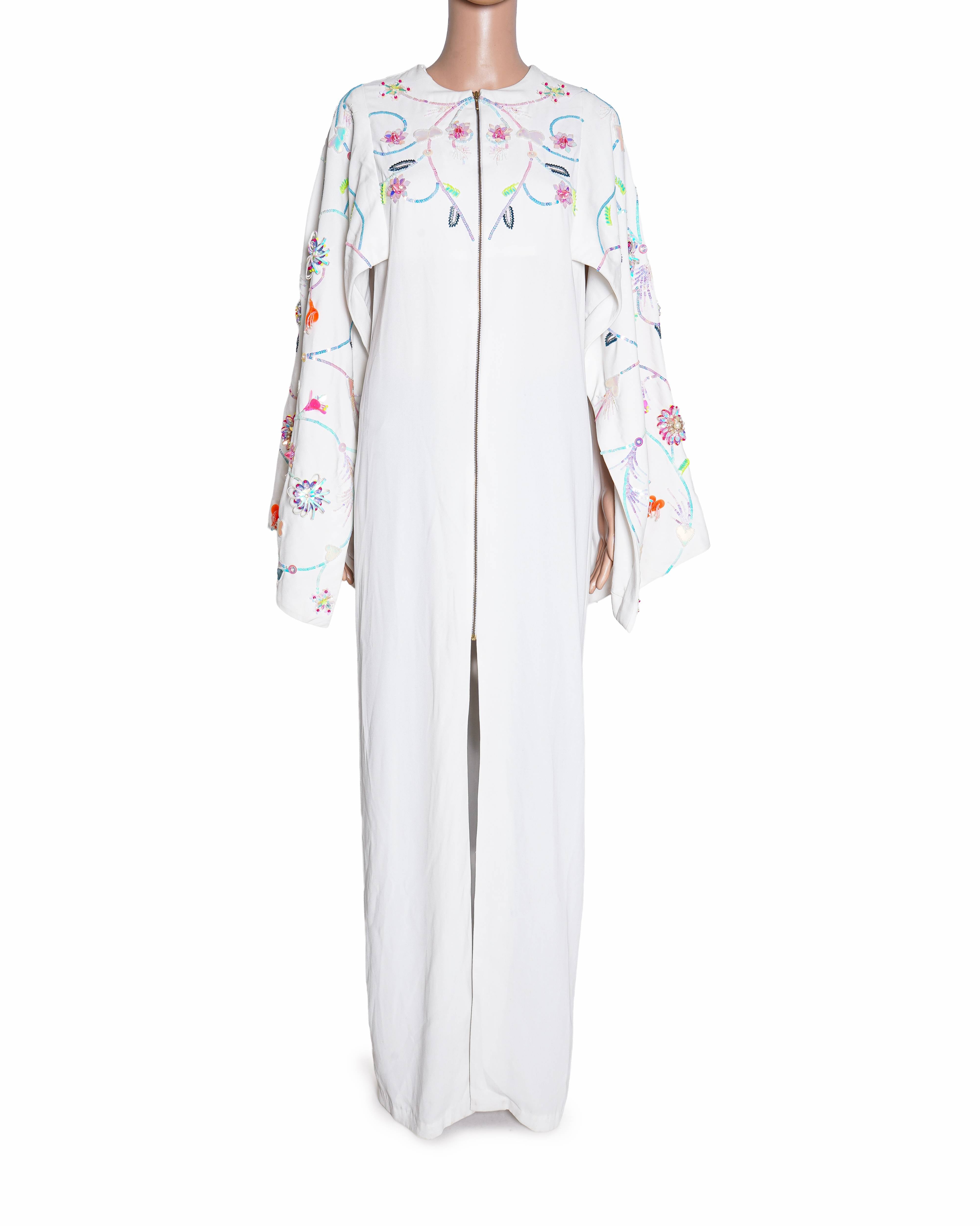 Manish Arora Floral Embroidered Sequins Beads Cape Maxi Dress