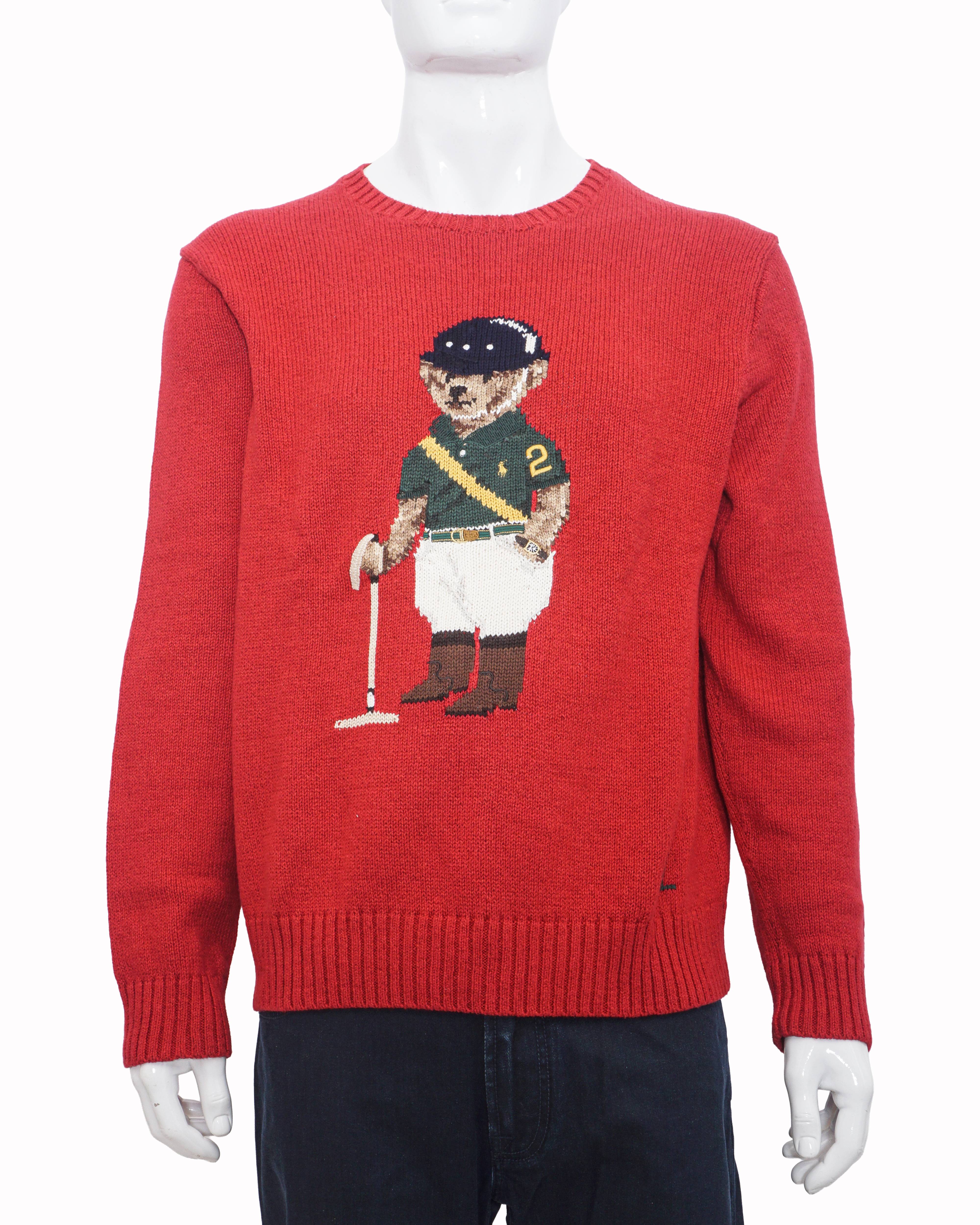 Polo Ralph Lauren Red Polo Bear Intarsia Knit Crewneck Sweater