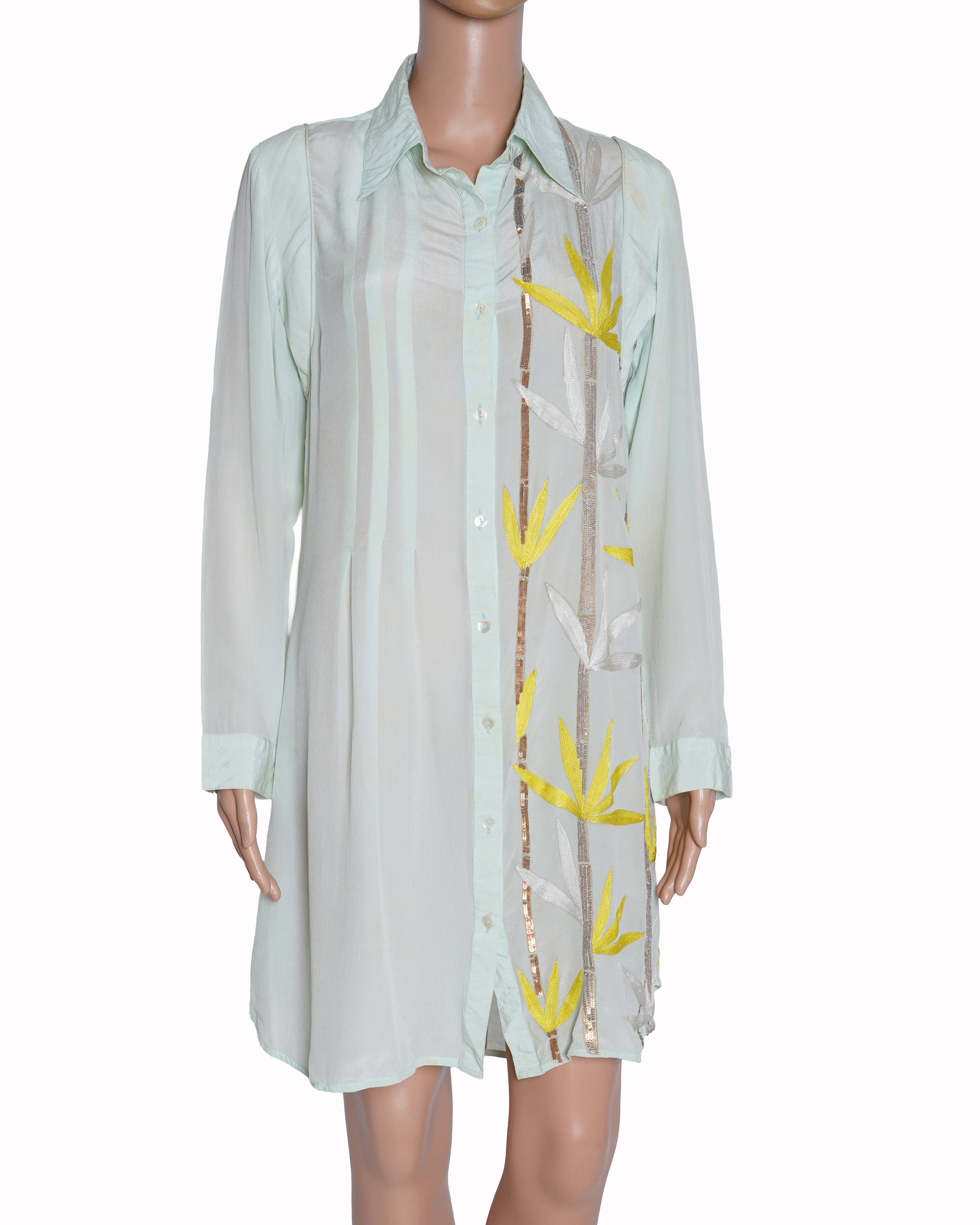 Namrata joshipura Mint Green shirt dress with yellow floral motifs