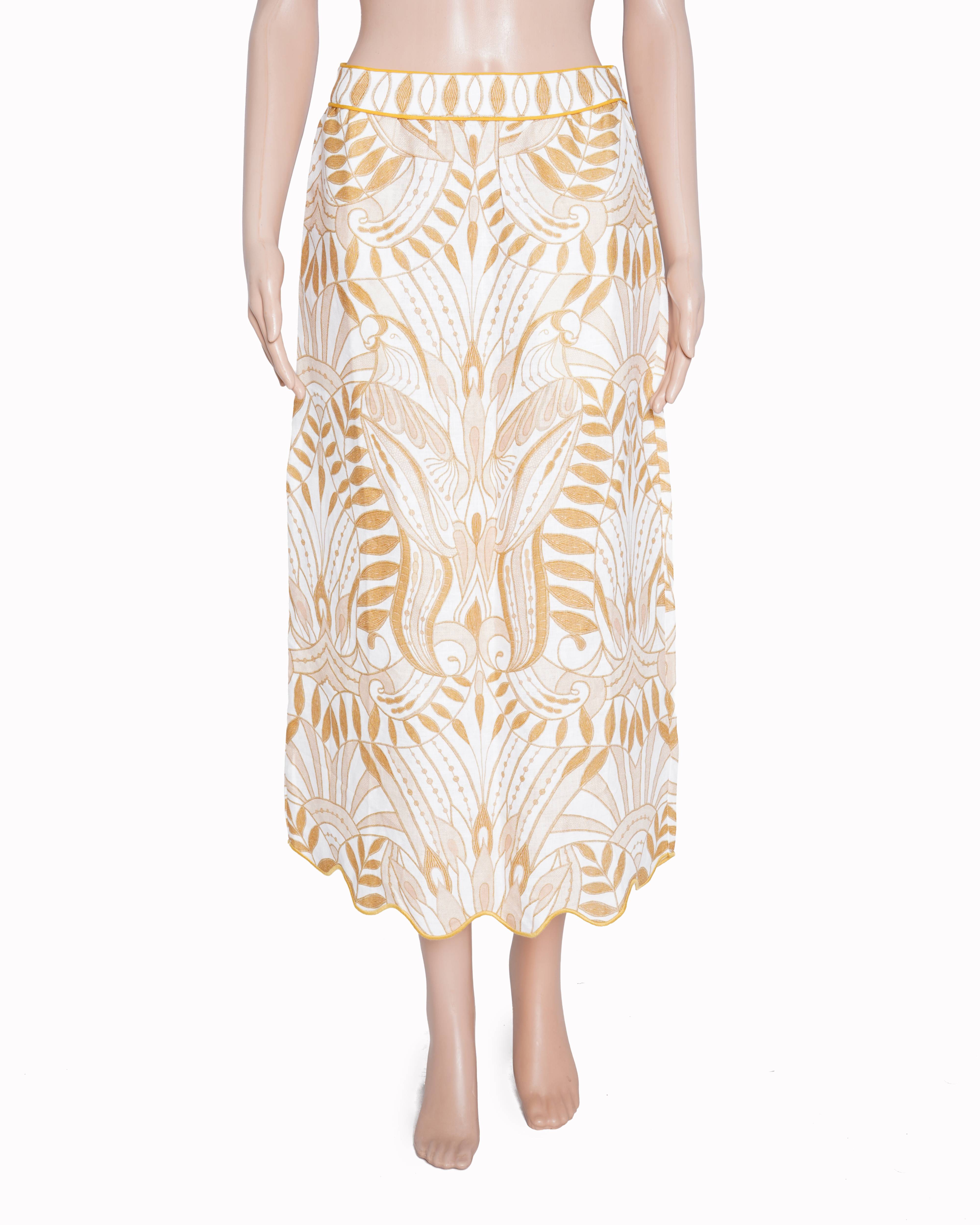 New Farm rio lace nature white & yellow embroidered skirt