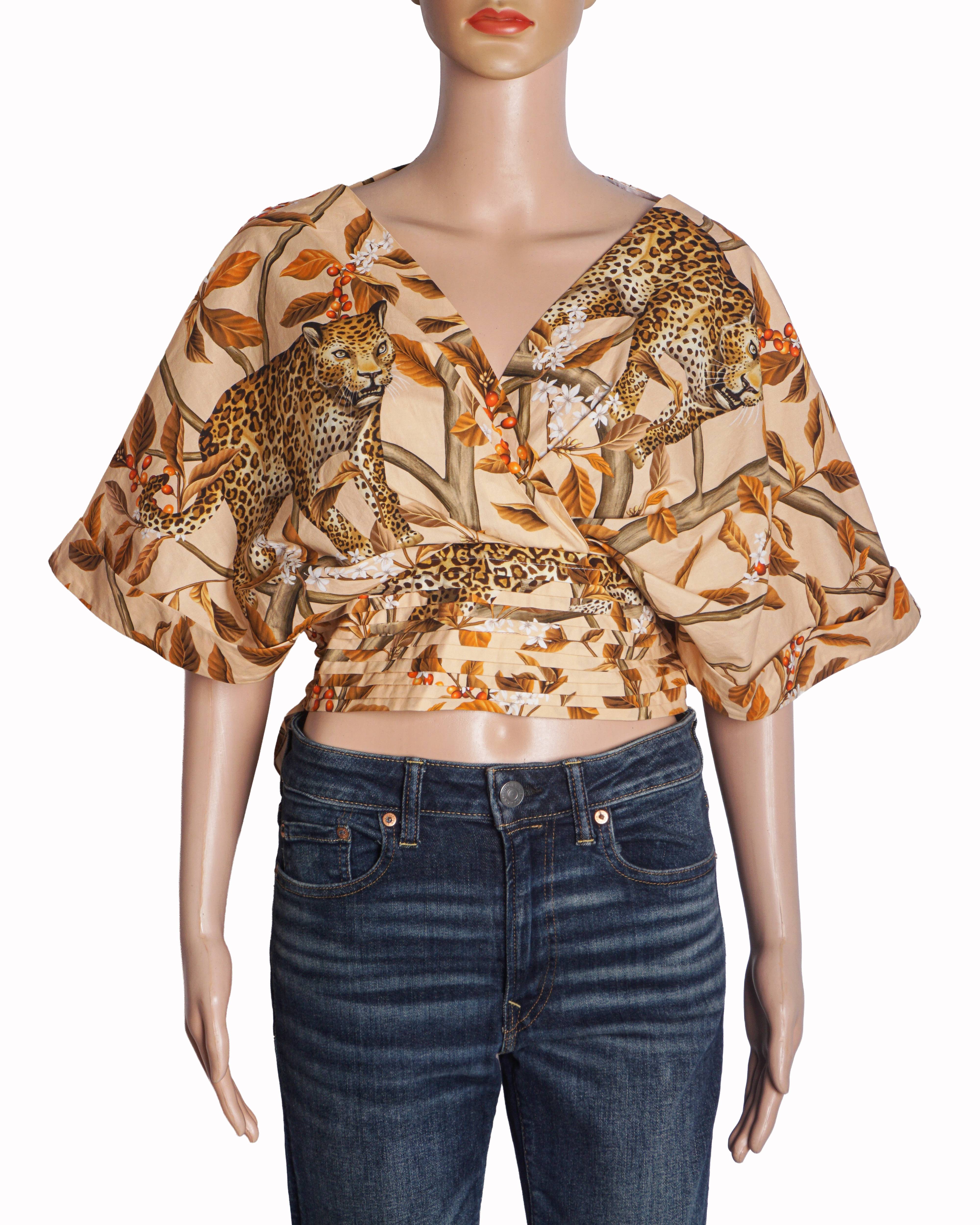 Johanna Ortiz Jaguar Print Kimono Wrap Top