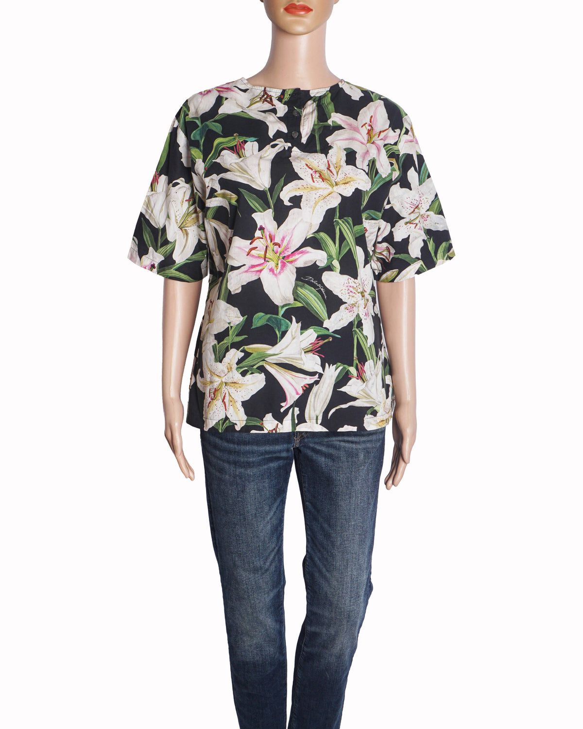 Dolce & Gabbana Black White Lily Print Top