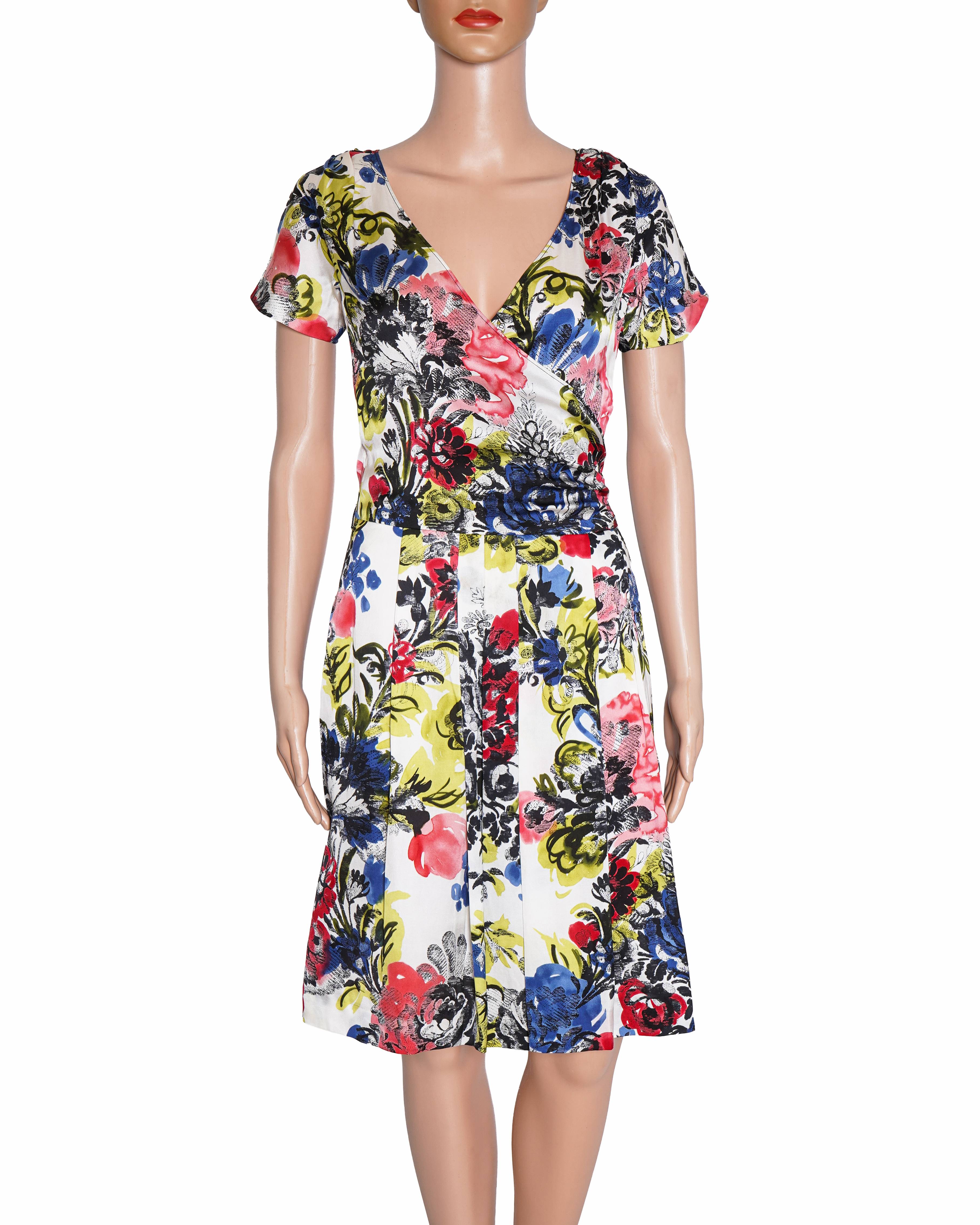 Moschnio Silk Printed V Neck Dress