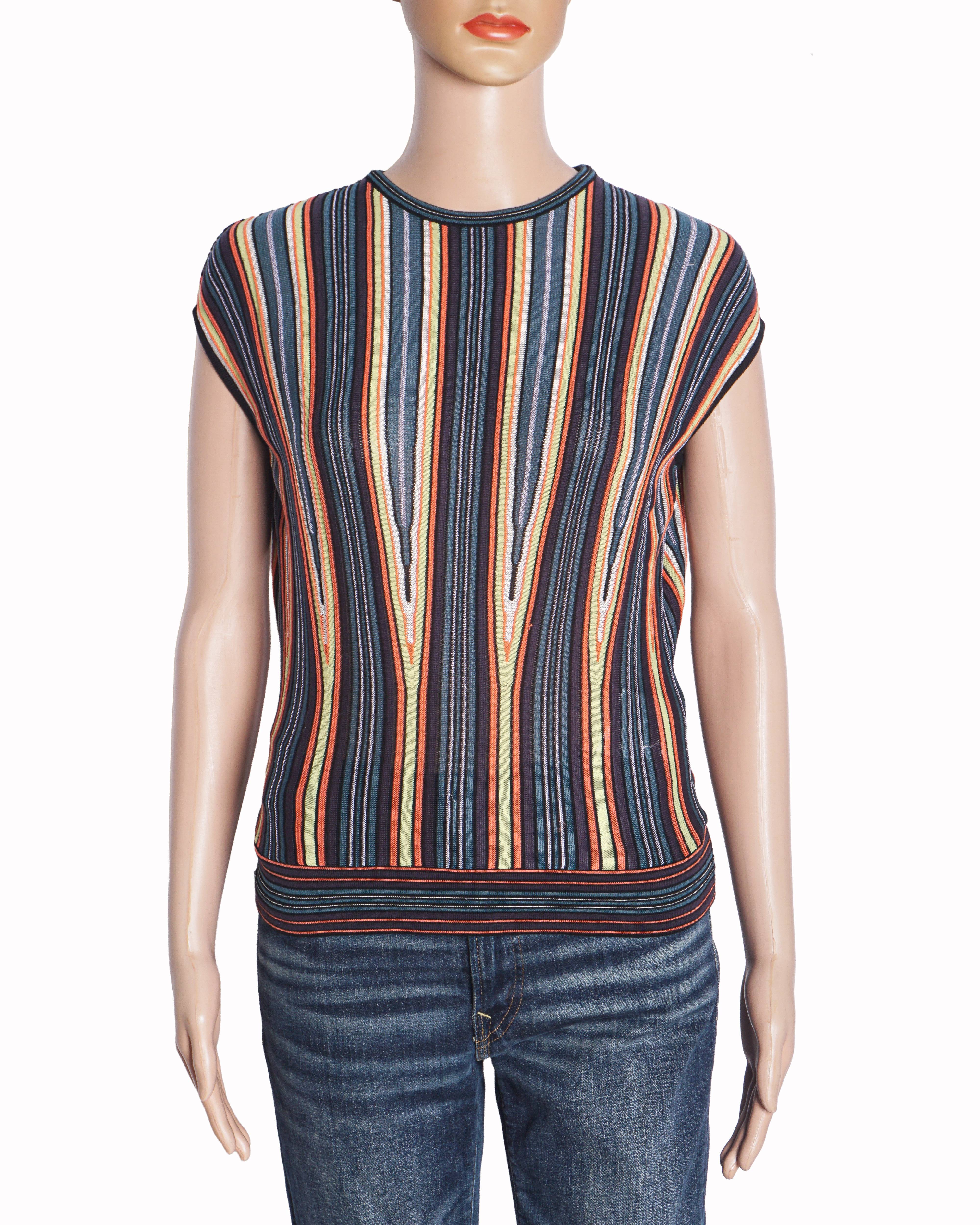 Missoni Multicolor Vertical Striped Knit Sleeveless Sweater