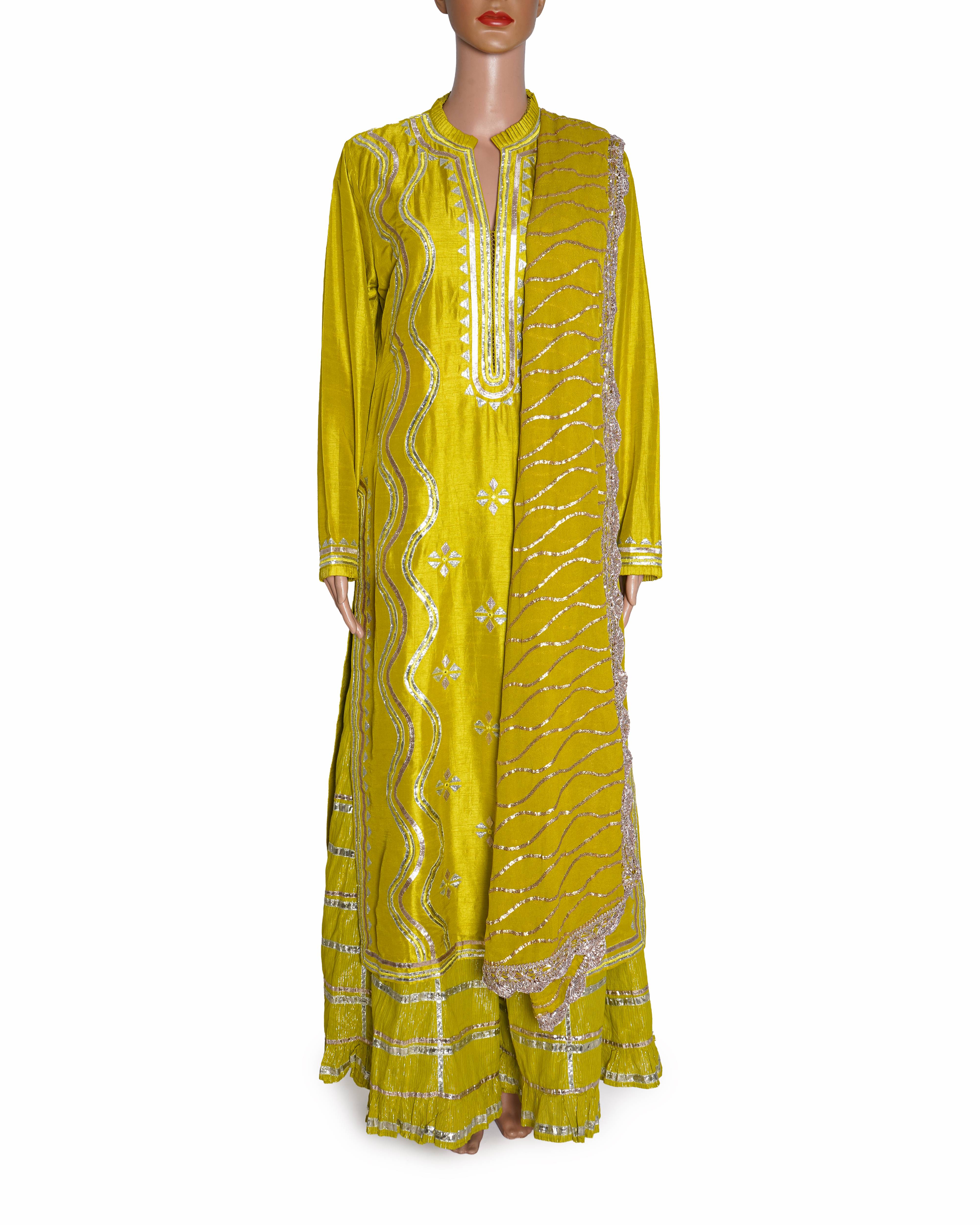 Gopi Vaid Lime Green Embroidered Kurta Sharara Set