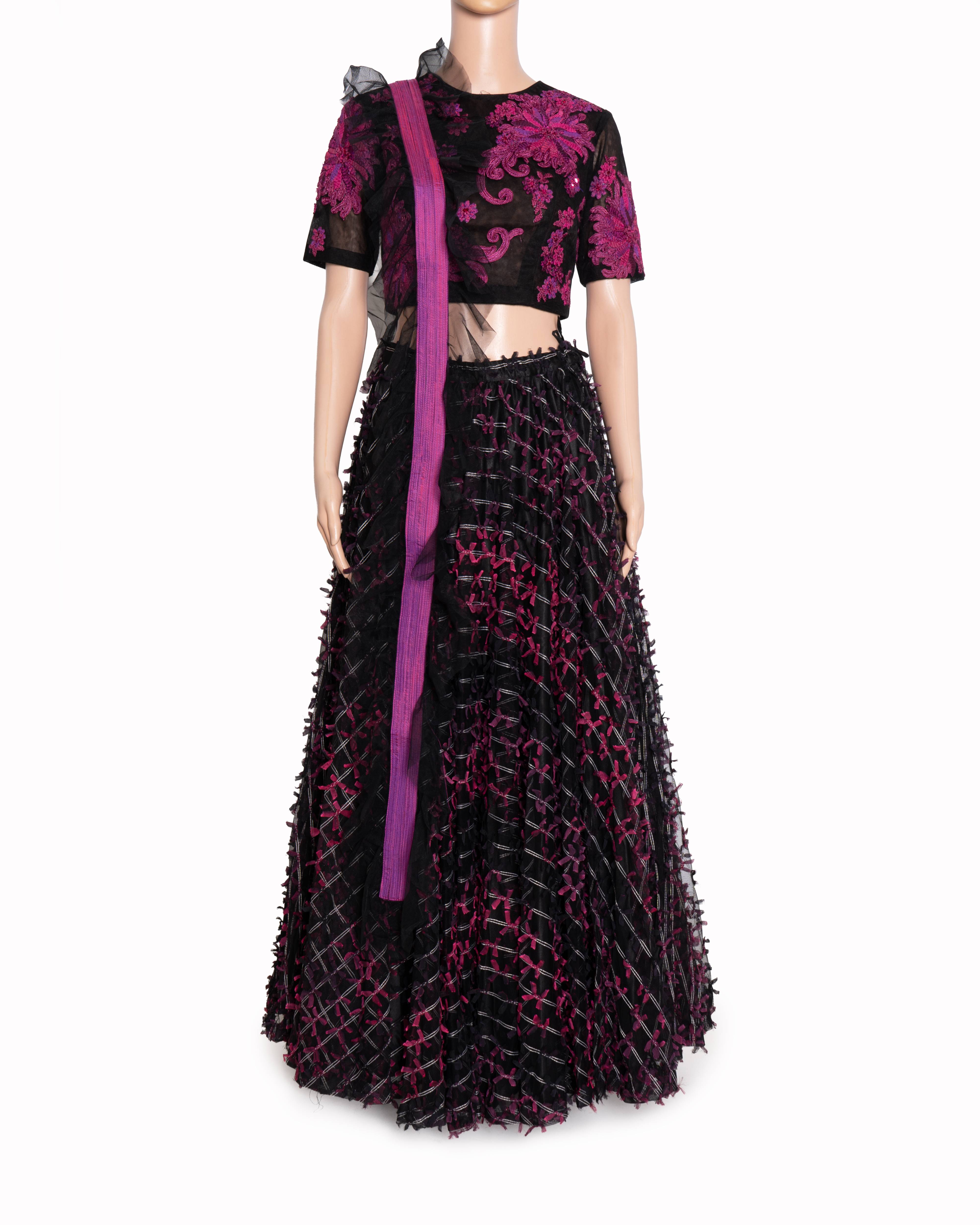 Pallavi Jaikisshan Lehnga set in Black & Magenta set of 3