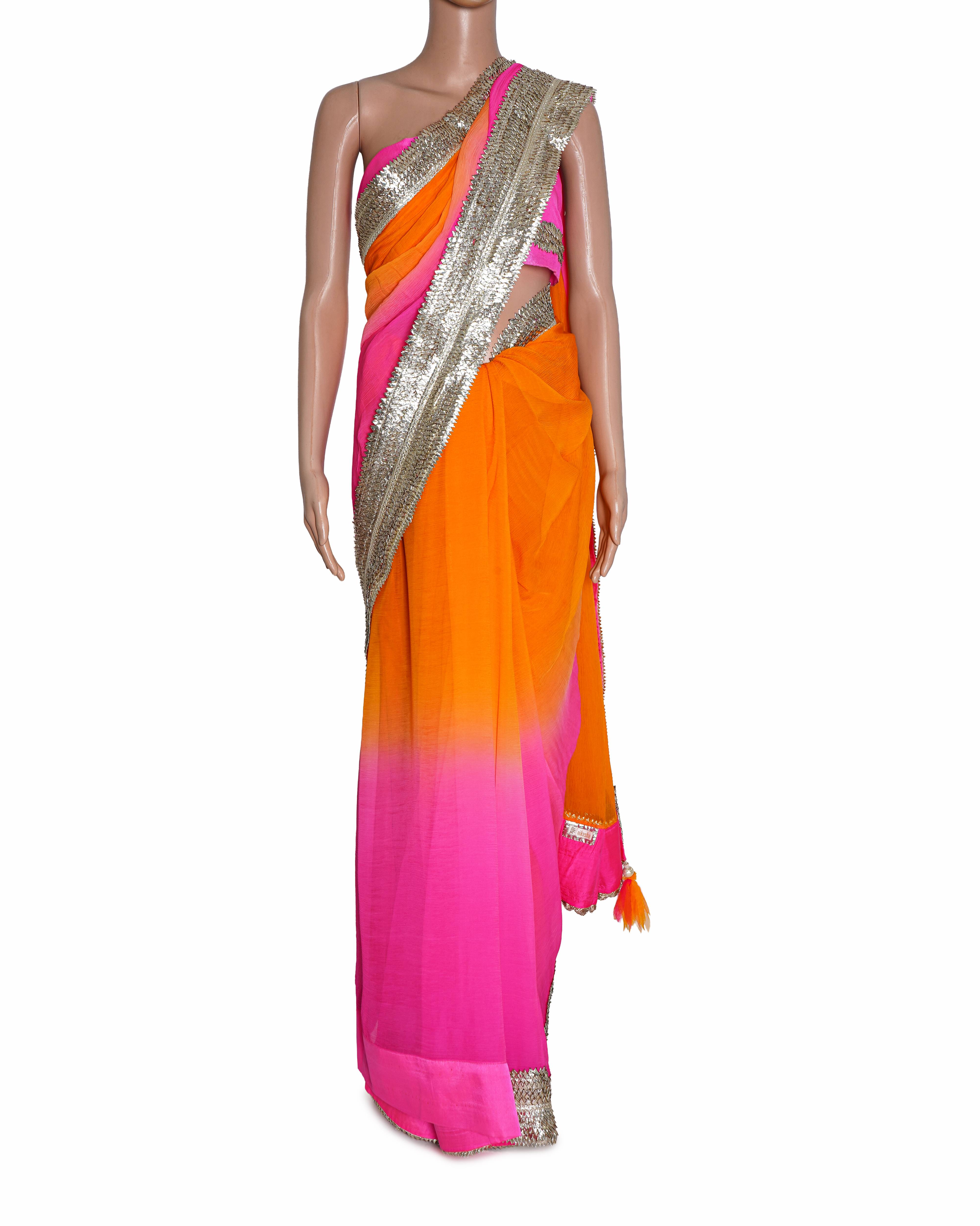 Nikasha Ombre Saree In Pink & Yellow