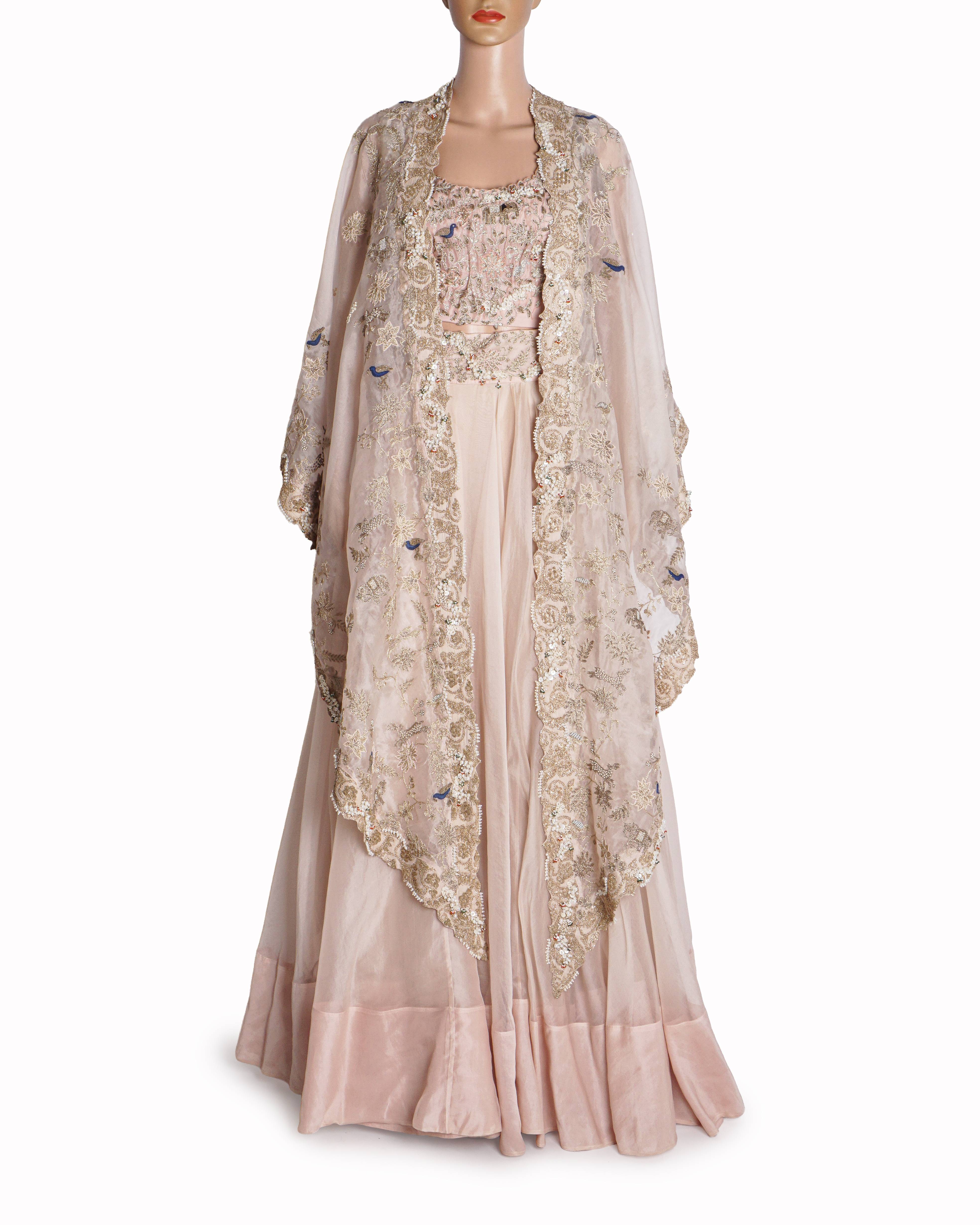 Anamika Khanna Blush Pink Embroidered Lehenga & Cape Set