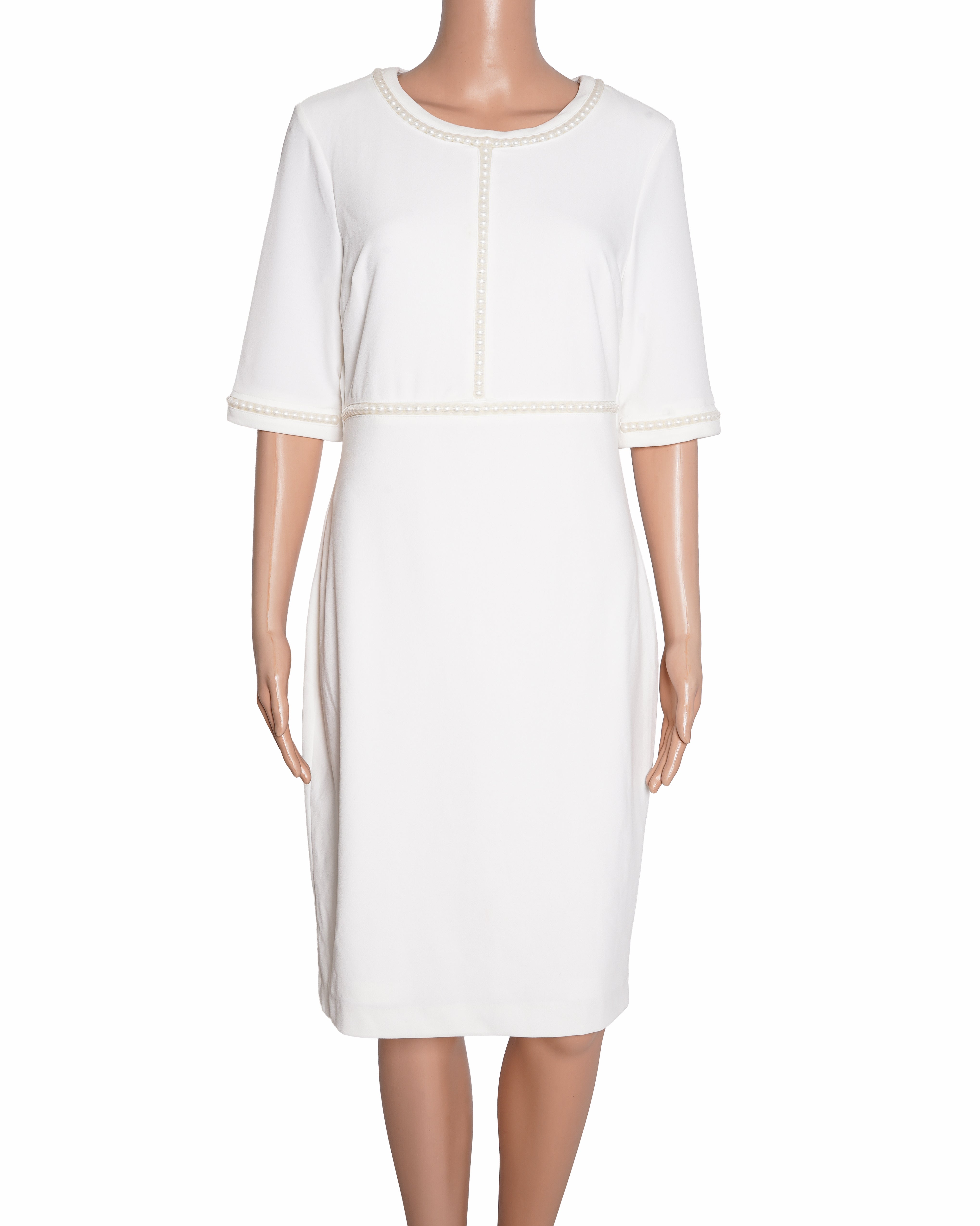 New Karl Lagerfeld Pearl 3/4th Sleeve Dress In WHite