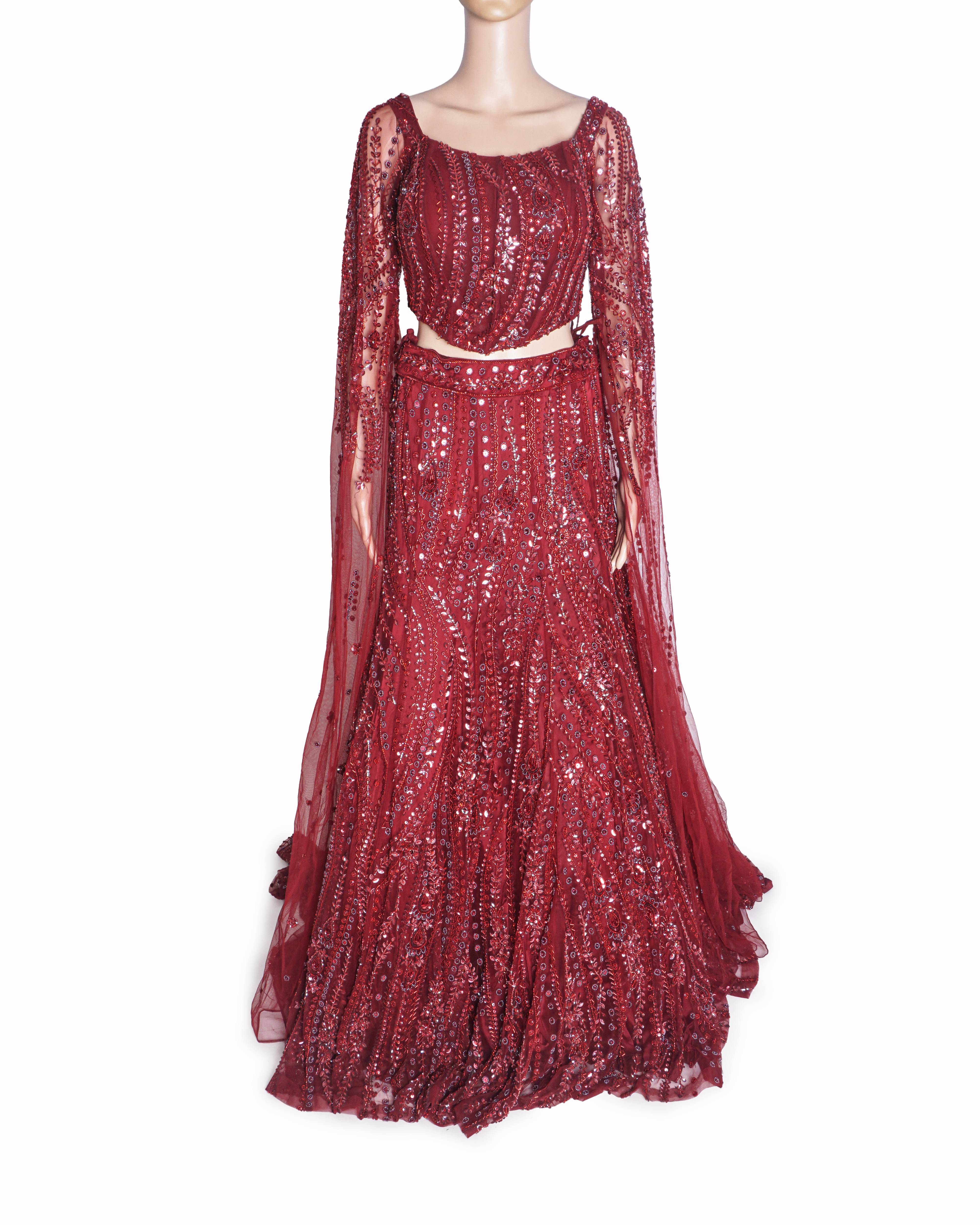 DiyaRajvvir Crimson Red Hand-Embellished Lehenga Set