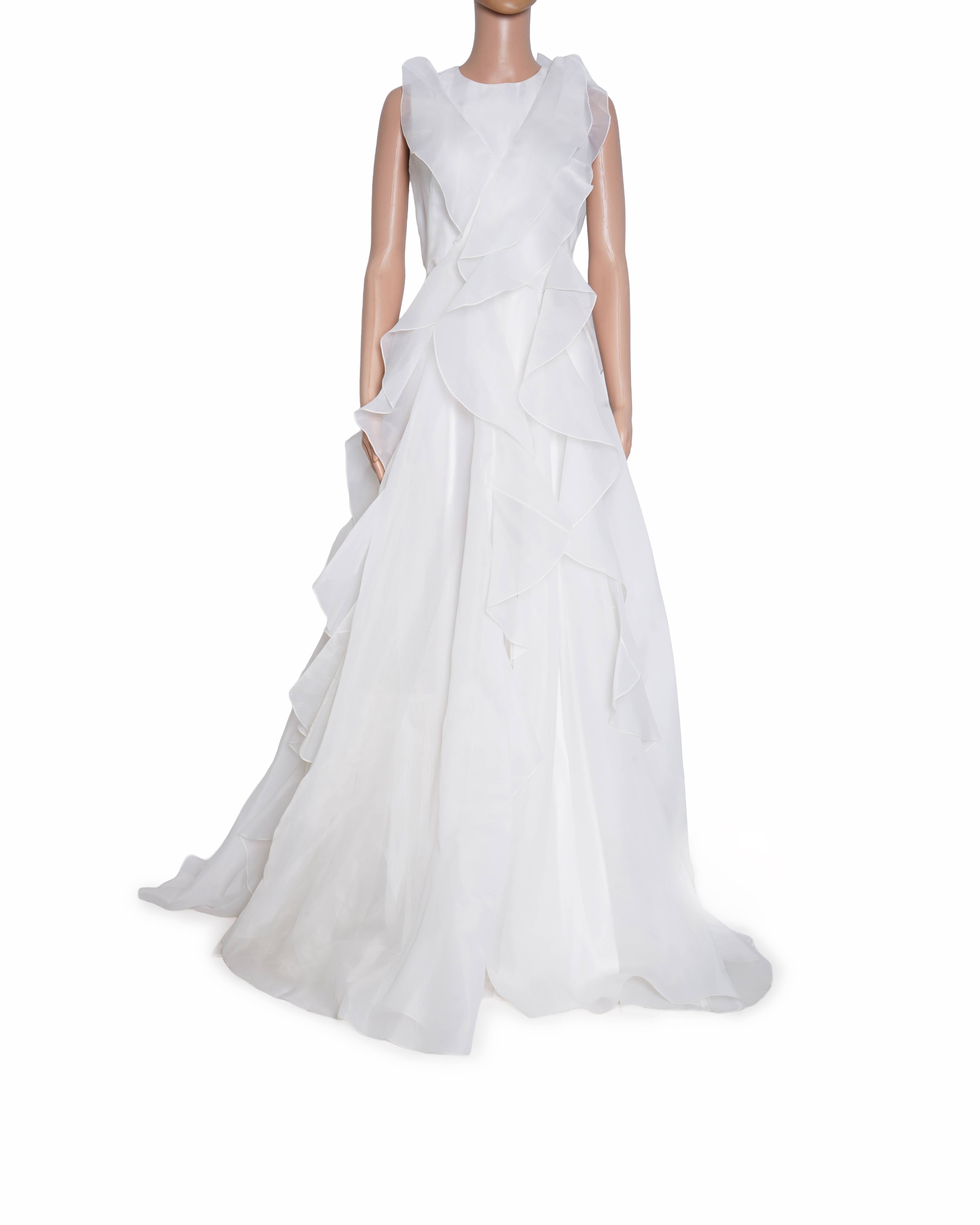 Gauri & Nainika Ruffle Gown In White
