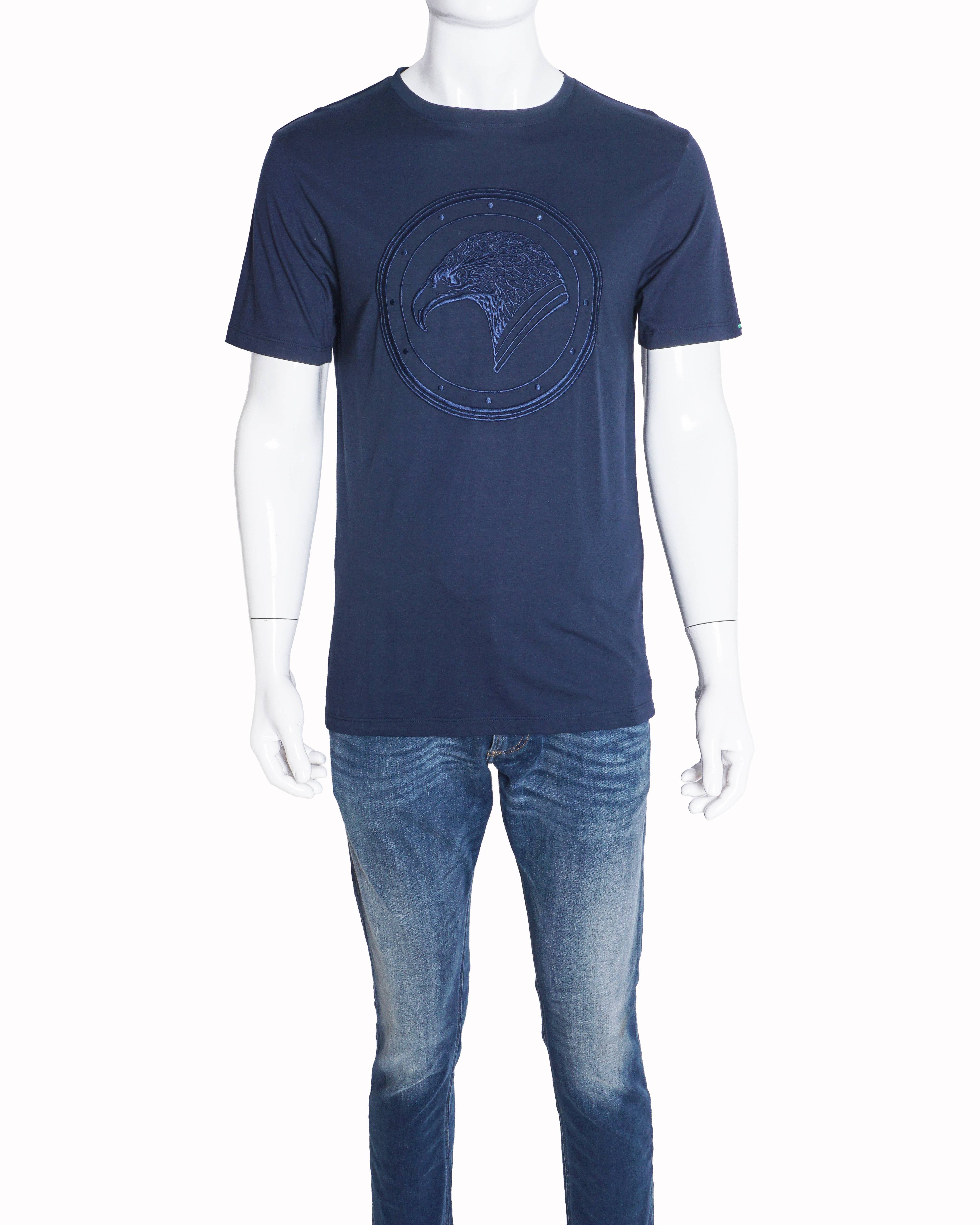 Stefano Ricci Navy Blue Tonal Eagle Embroidered Men's T-Shirt